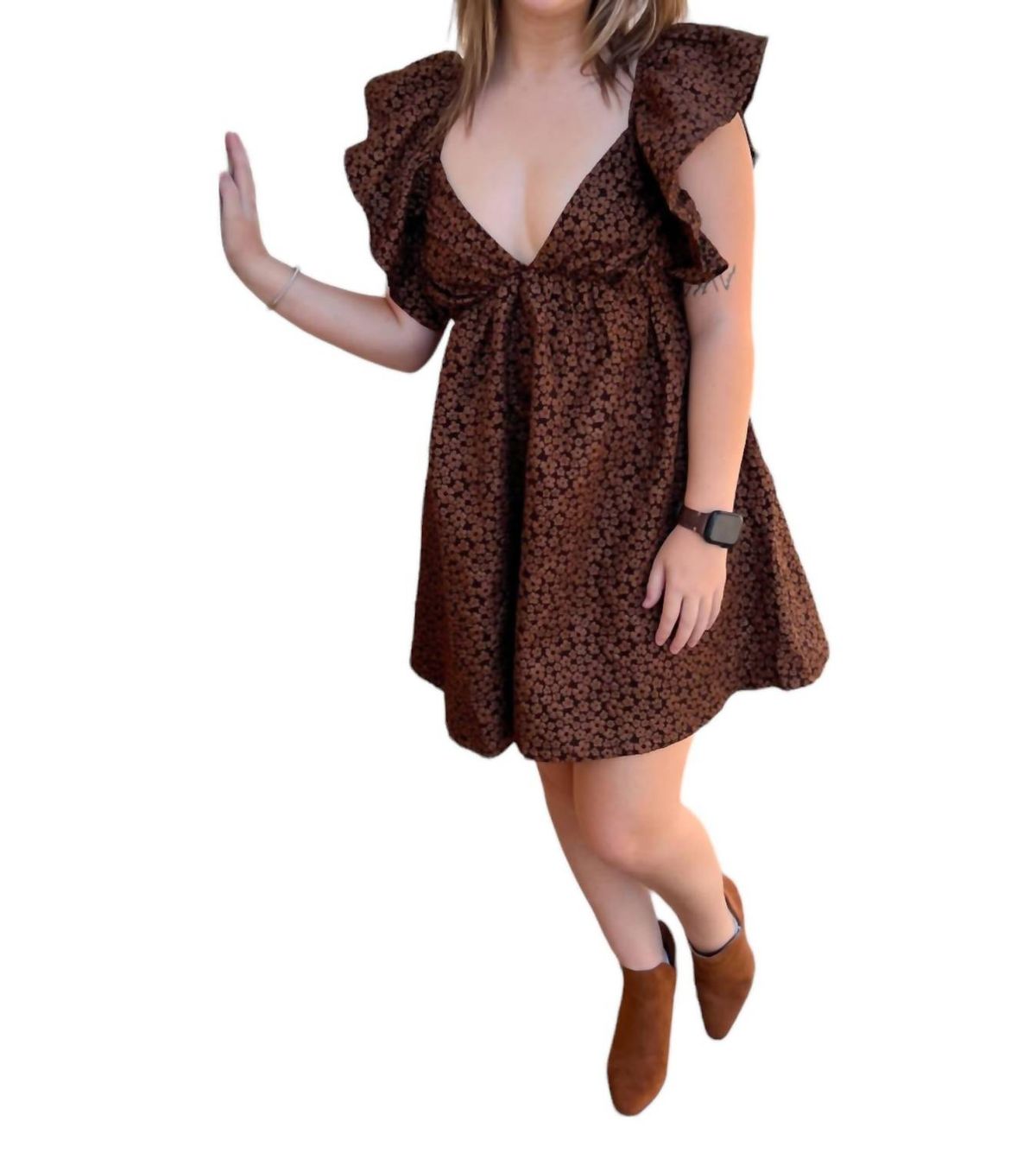 Style 1-3125074692-3011 day + moon Size M Floral Brown Cocktail Dress on Queenly
