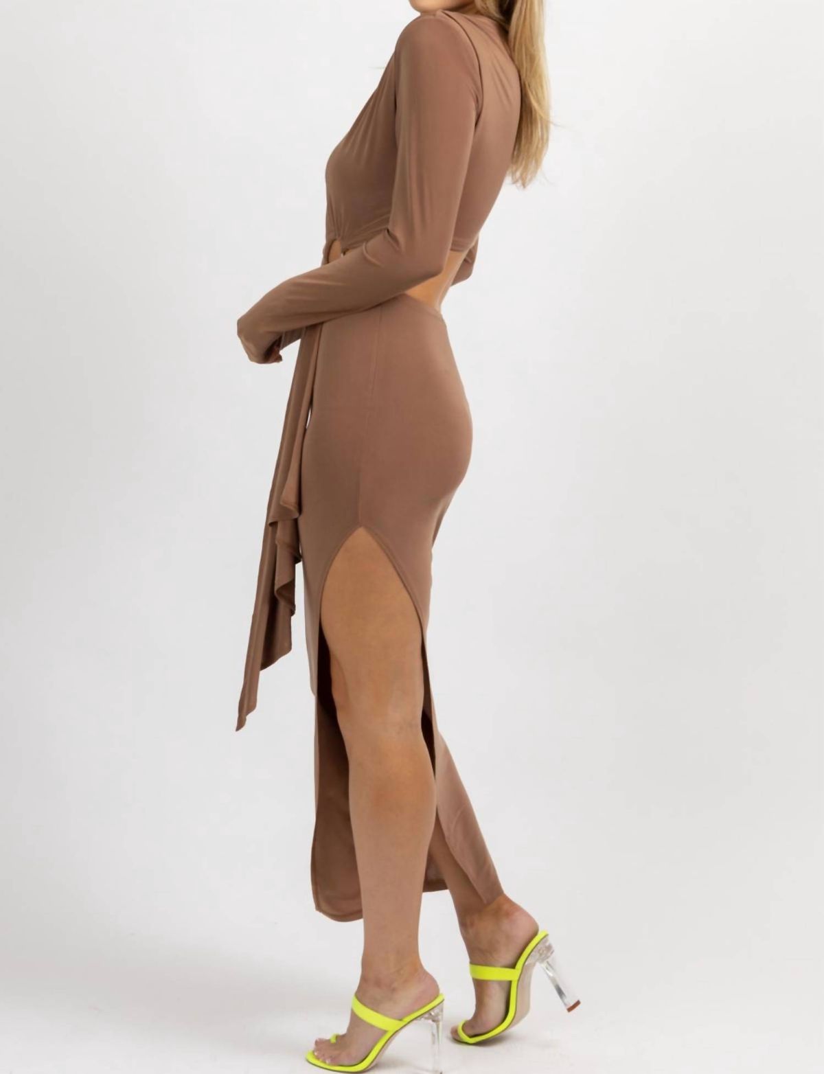 Style 1-3599562065-2696 Win Win Apparel Size L Long Sleeve Brown Cocktail Dress on Queenly
