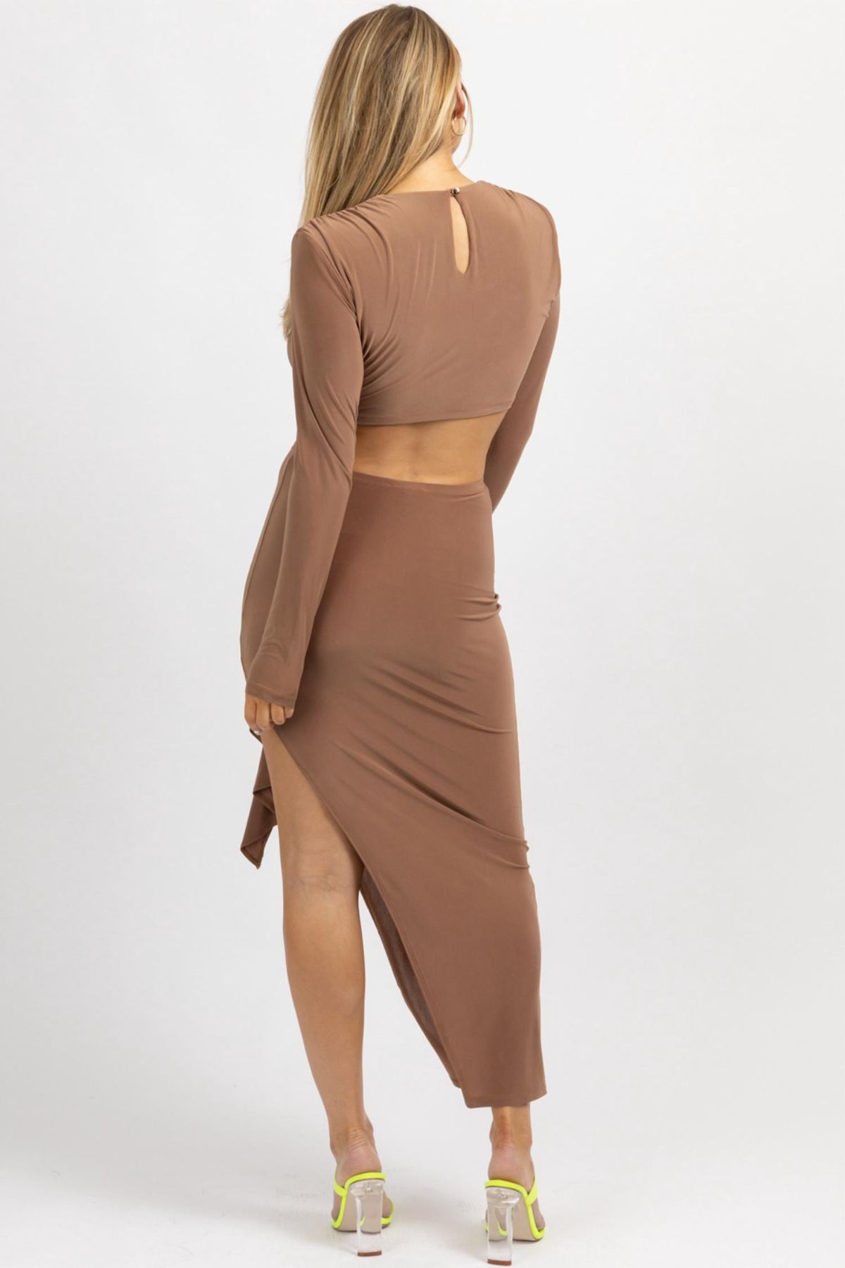 Style 1-3599562065-2696 Win Win Apparel Size L Long Sleeve Brown Cocktail Dress on Queenly