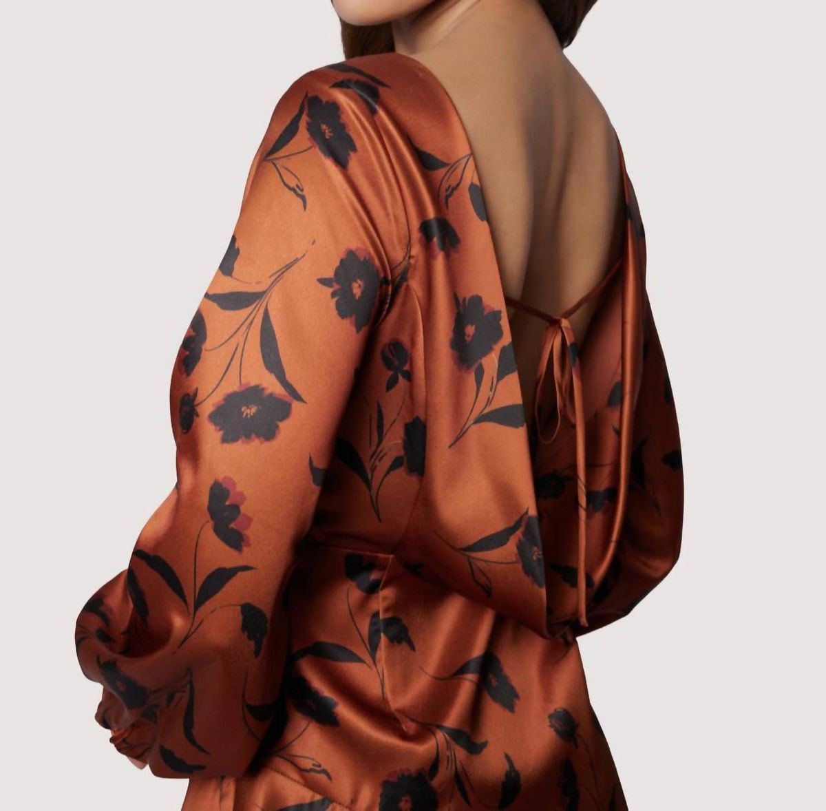 Style 1-3848572215-2791 LOST + WANDER Size L Long Sleeve Floral Brown Cocktail Dress on Queenly