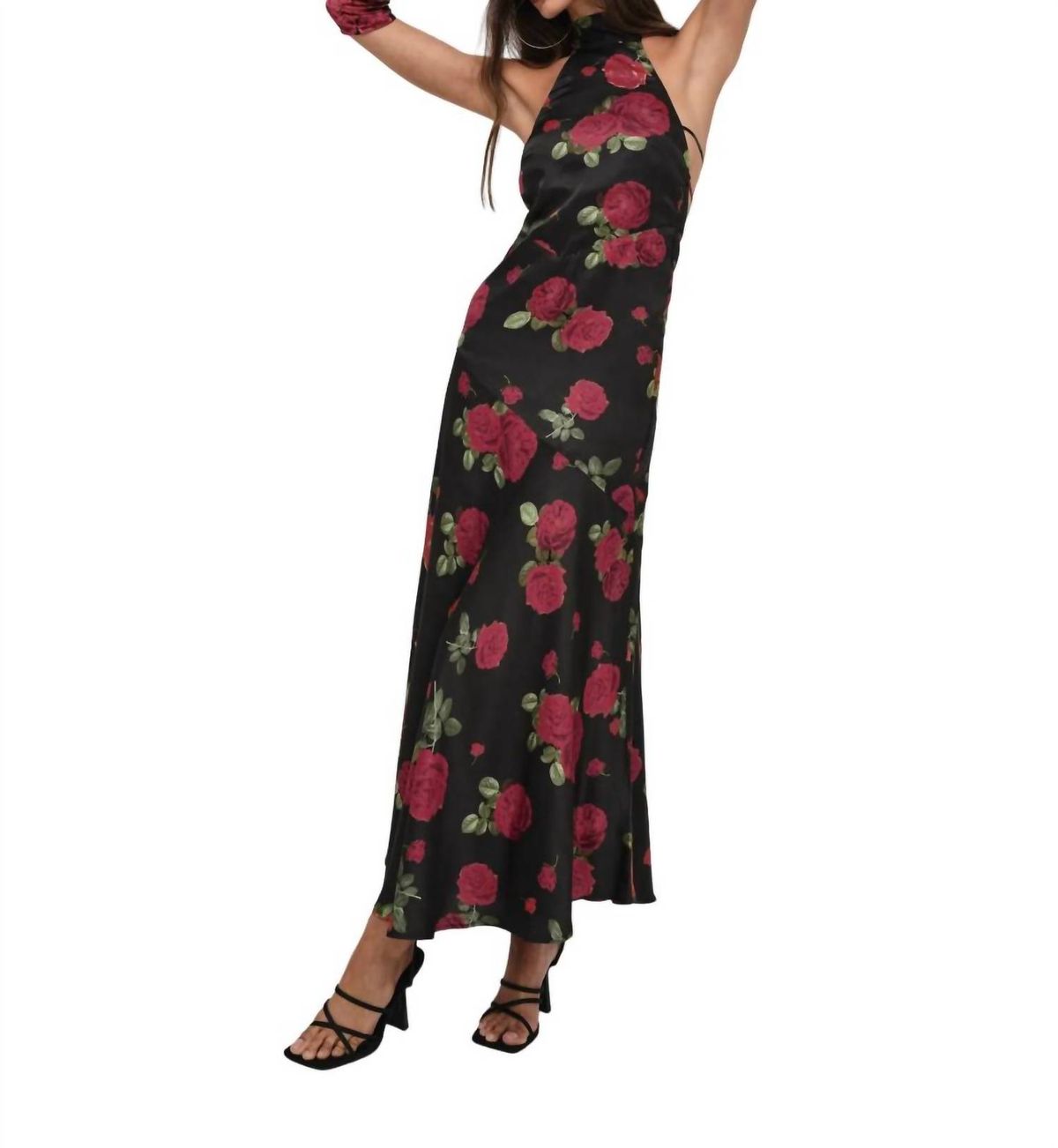 Style 1-3932736649-2901 for Love & Lemons Size M High Neck Floral Black Floor Length Maxi on Queenly