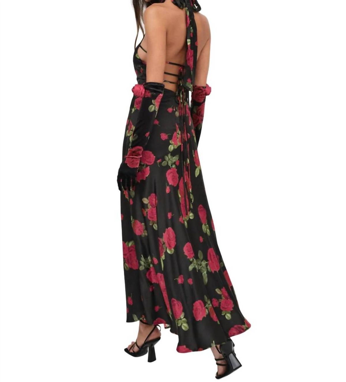 Style 1-3932736649-2901 for Love & Lemons Size M High Neck Floral Black Floor Length Maxi on Queenly