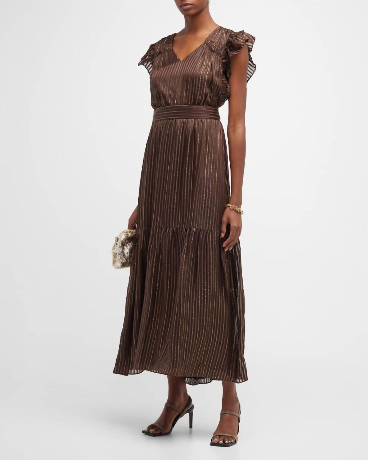 Style 1-4061215502-3471 Marie Oliver Size S Satin Brown Floor Length Maxi on Queenly
