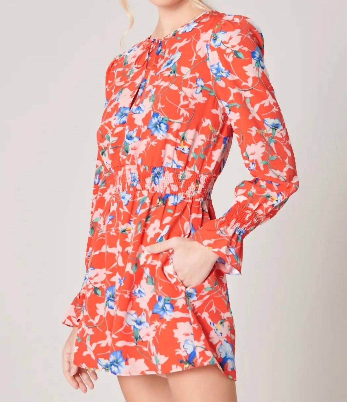 Style 1-4266900754-3471 SUGARLIPS Size S Long Sleeve Floral Red Formal Jumpsuit on Queenly
