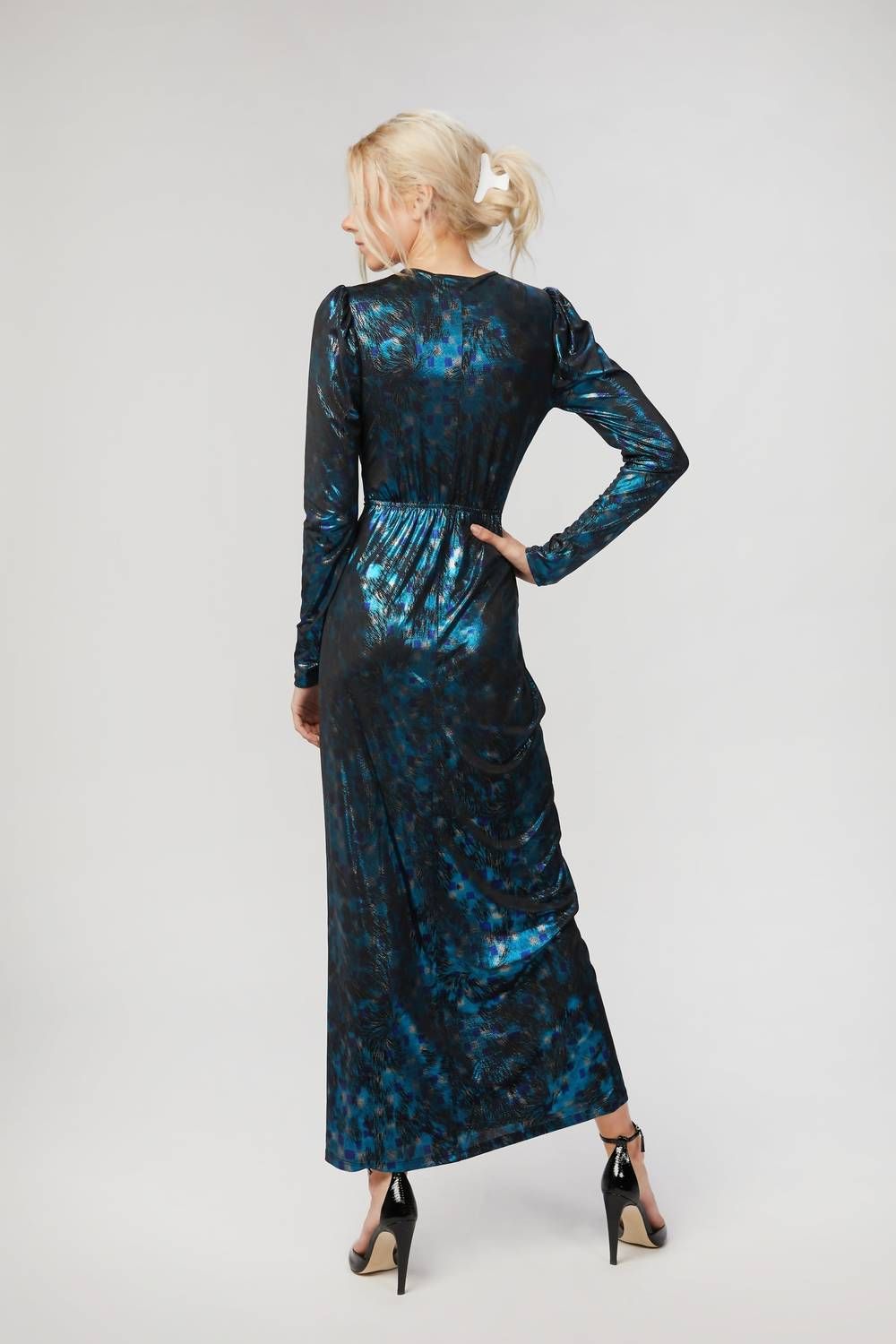 Style 1-674229164-3236 IN THE MOOD FOR LOVE Size S Long Sleeve Blue Floor Length Maxi on Queenly