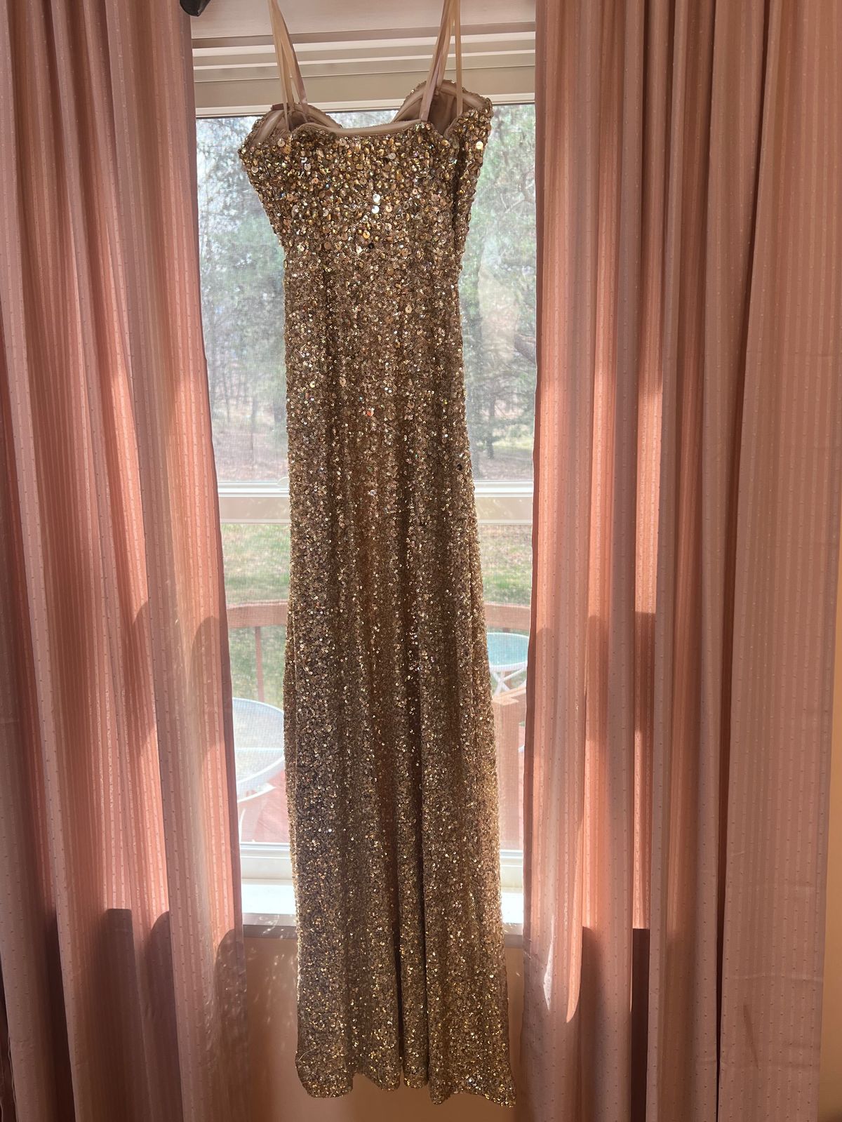 La Femme Size 4 Prom Strapless Gold Side Slit Dress on Queenly