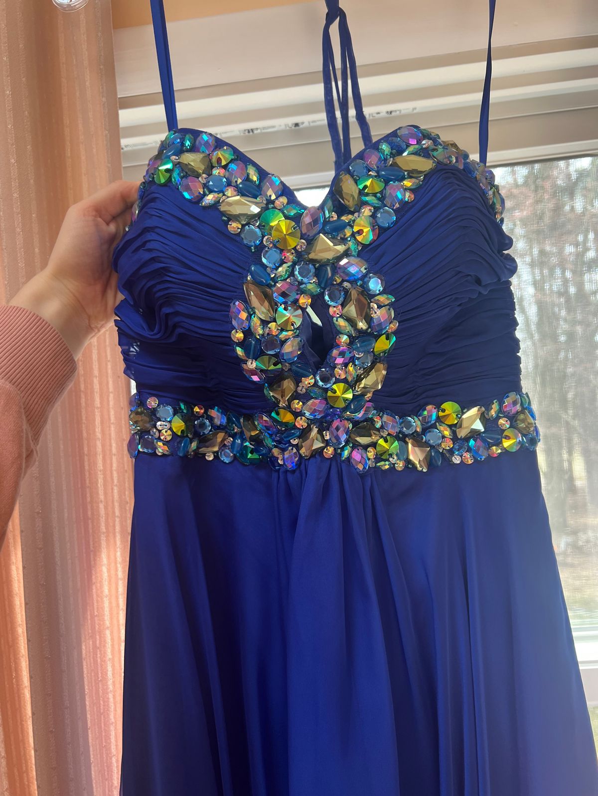 Night Moves Size 4 Prom Plunge Blue A-line Dress on Queenly