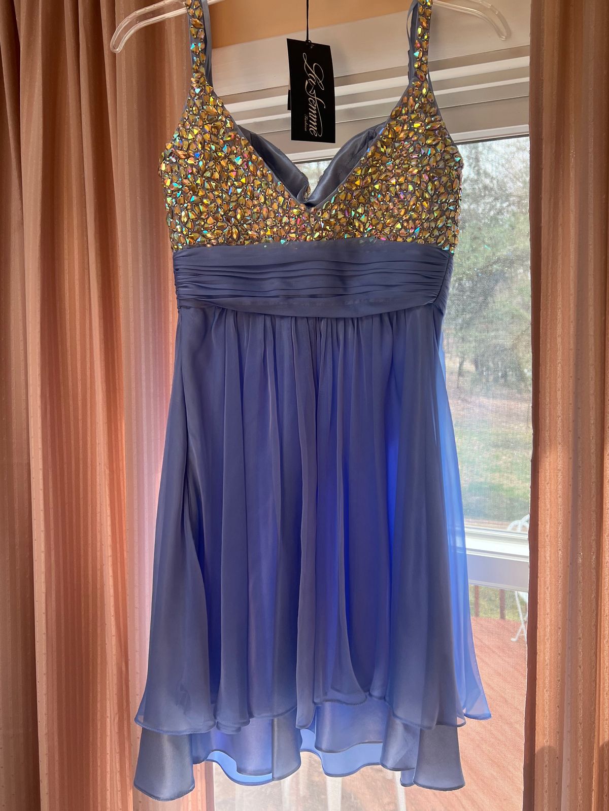La Femme Size 0 Prom Plunge Blue Cocktail Dress on Queenly