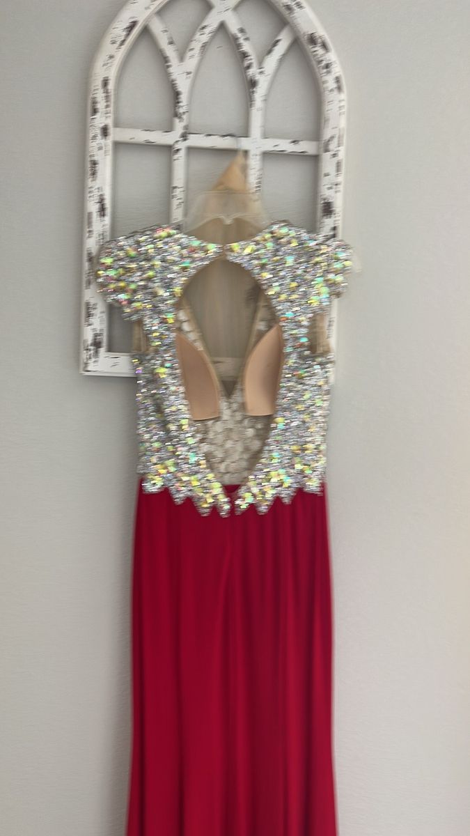 Size S Prom Cap Sleeve Sequined Red A-line Dress on Queenly