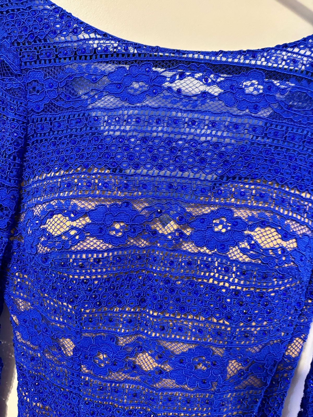 Colors Size 4 Prom Long Sleeve Lace Blue Mermaid Dress on Queenly