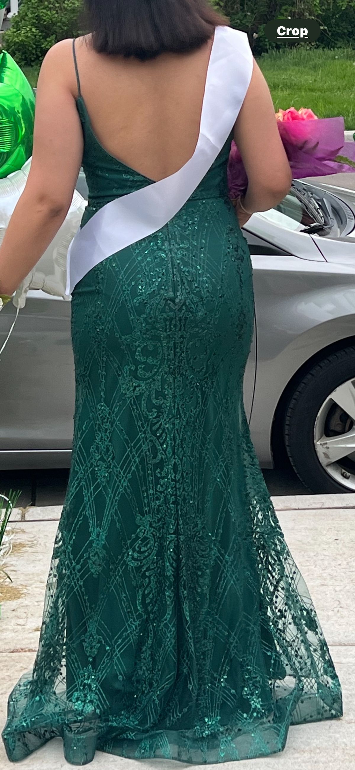 Size L Prom Plunge Sequined Emerald Green Mermaid Dress on Queenly