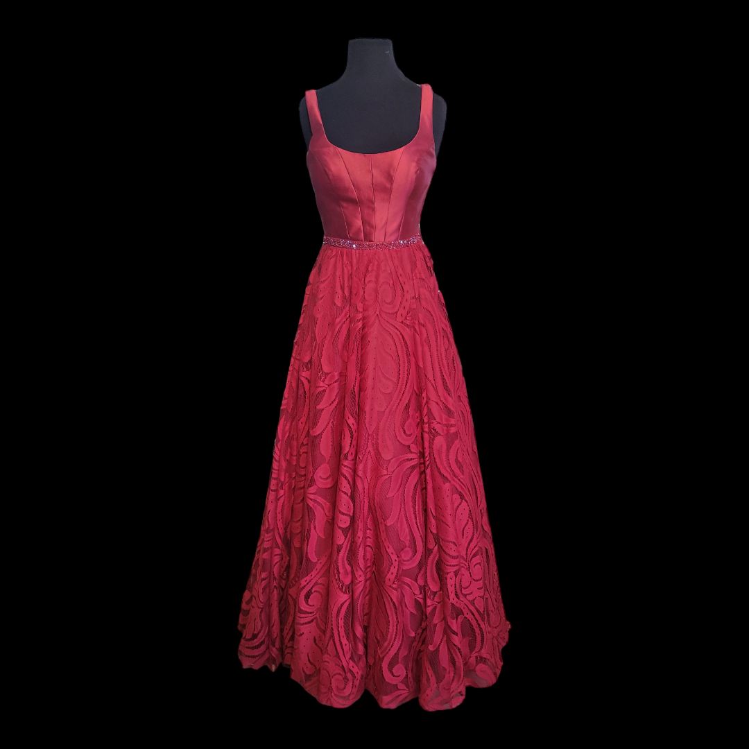 Style 15798 Morrell Maxie  Size 4 Prom Lace Burgundy Red A-line Dress on Queenly