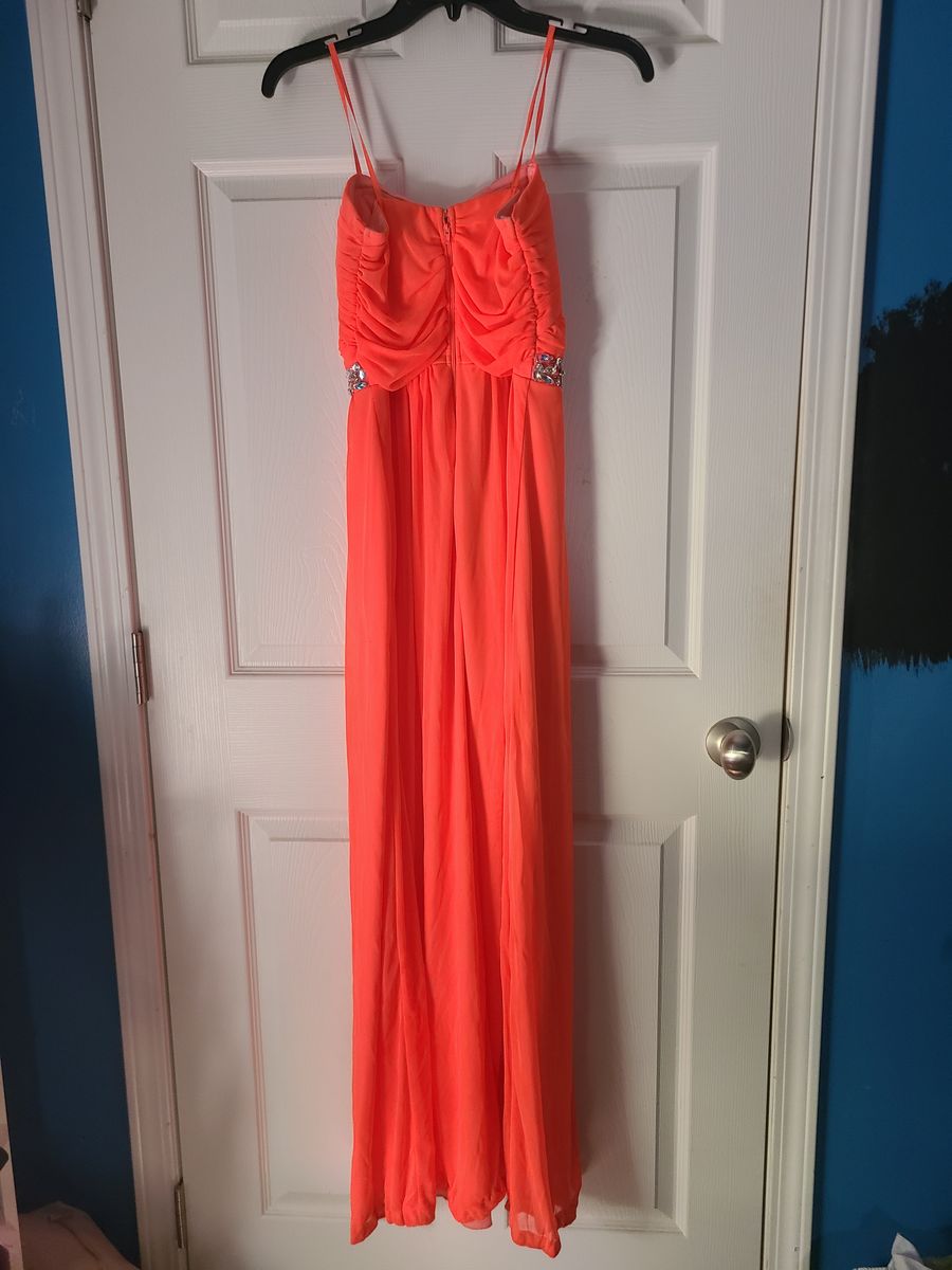 Girls Size 7 Prom Strapless Coral A-line Dress on Queenly