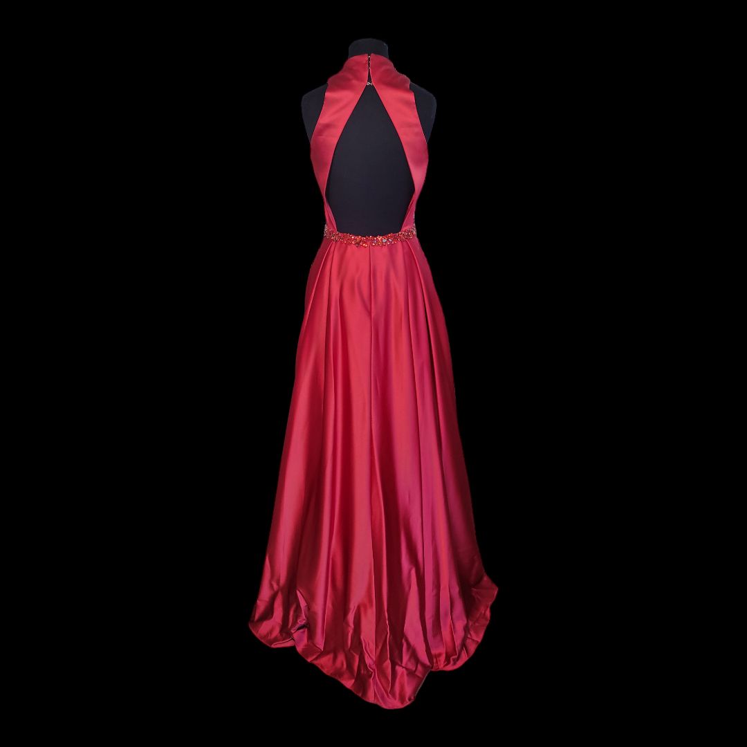 Style 58126 Jovani Size 4 Prom Halter Red A-line Dress on Queenly