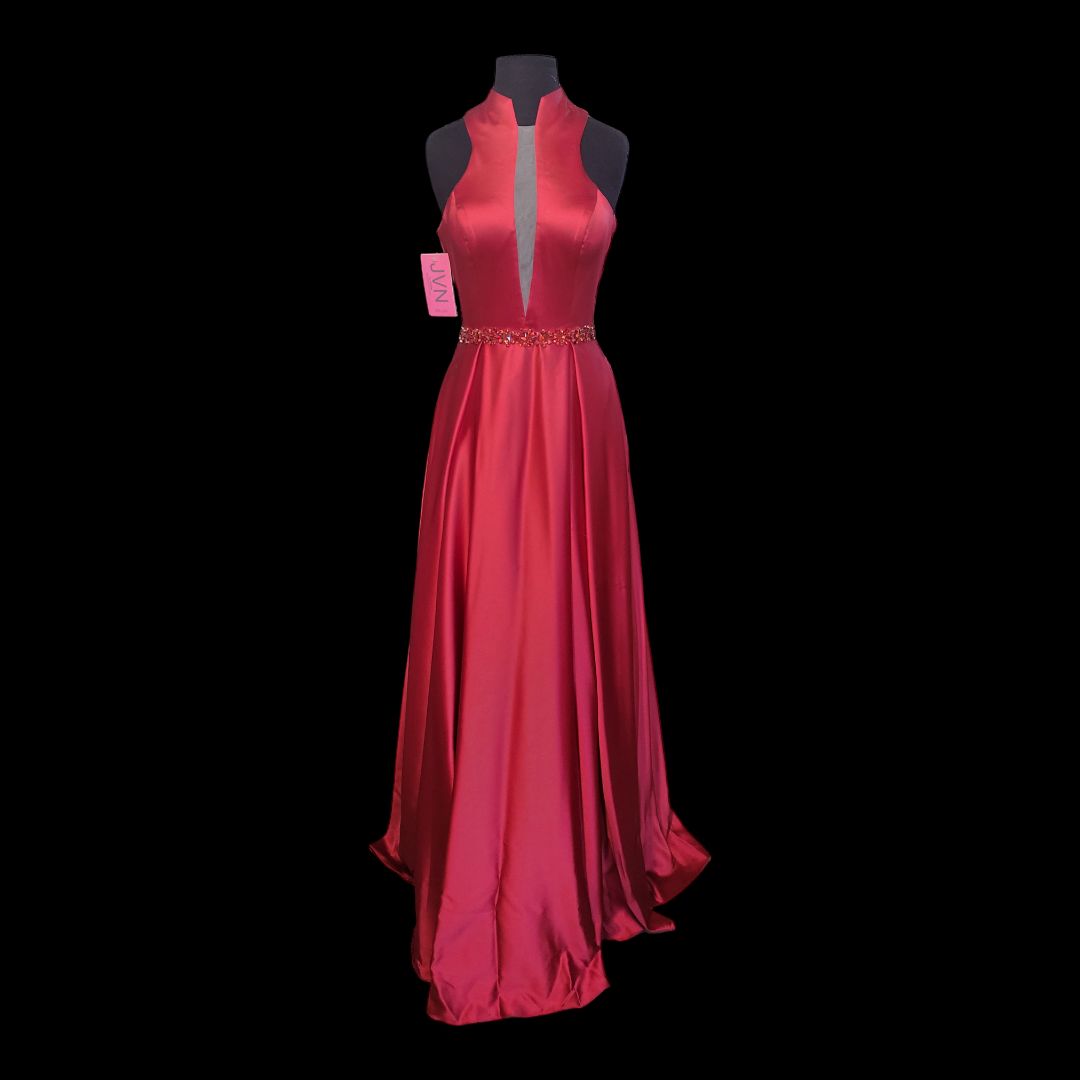 Style 58126 Jovani Size 4 Prom Halter Red A-line Dress on Queenly