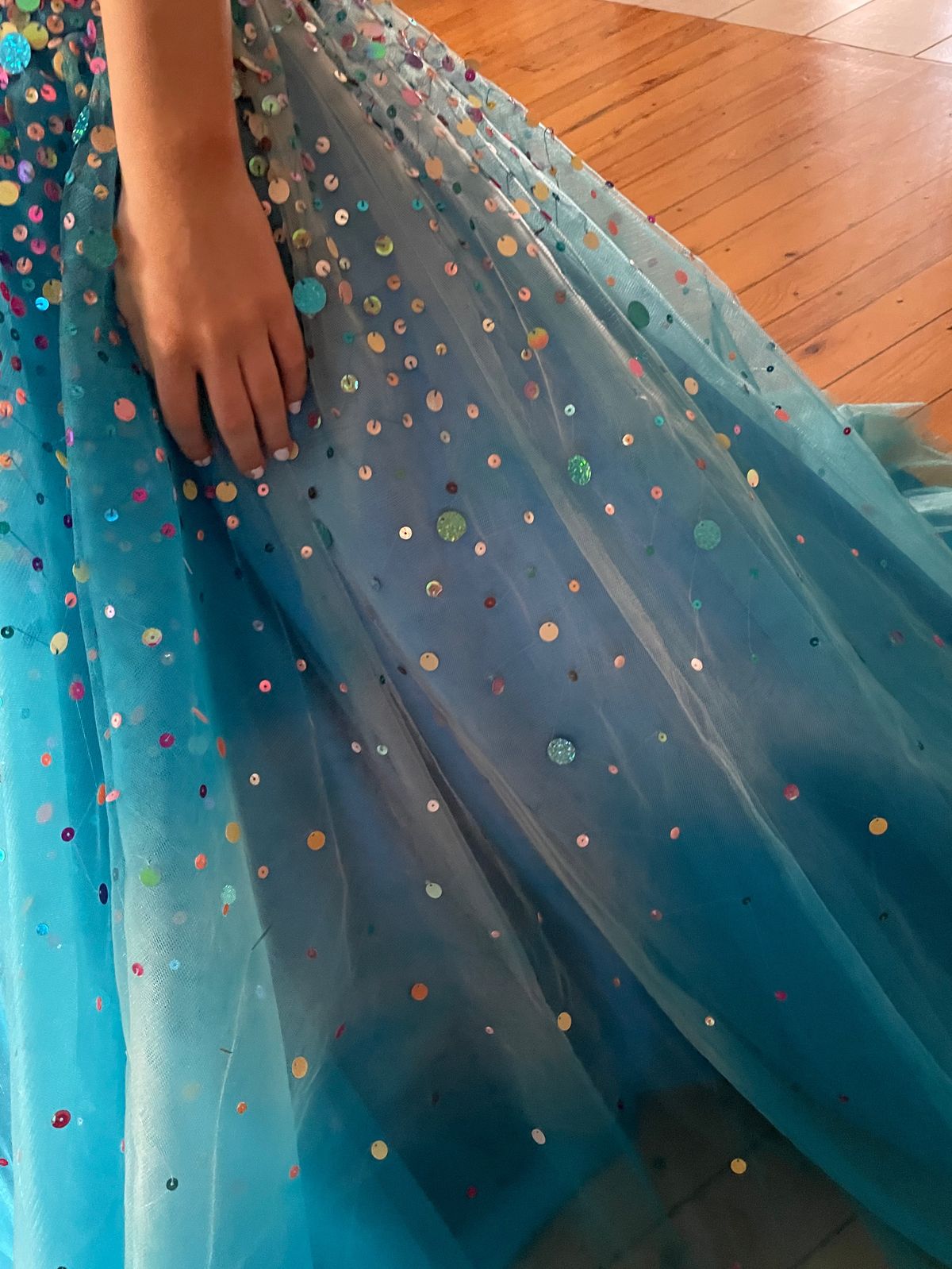 Size 6 Prom Strapless Sequined Blue Ball Gown on Queenly