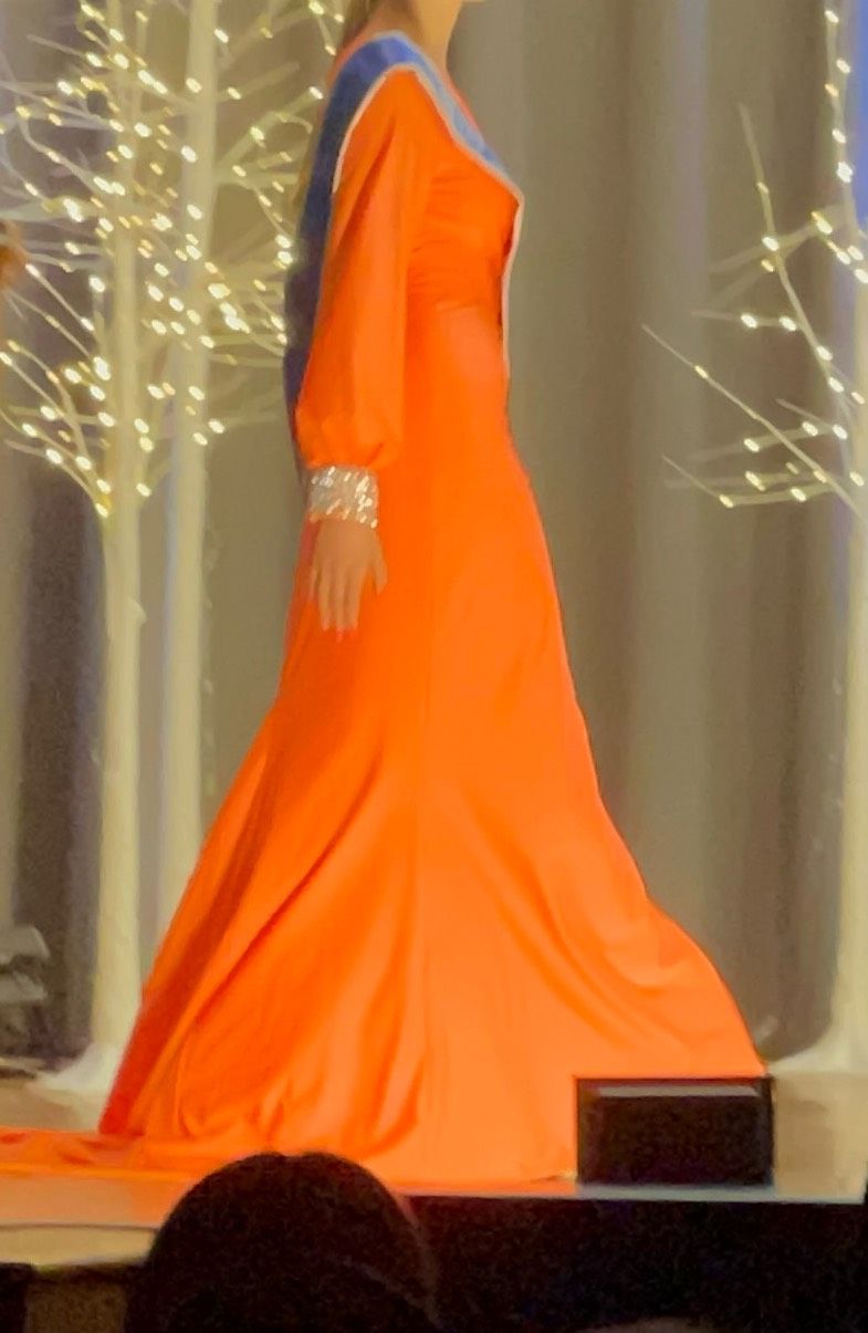 Style 54421 Sherri Hill Size 4 Prom Long Sleeve Sequined Orange Side Slit Dress on Queenly