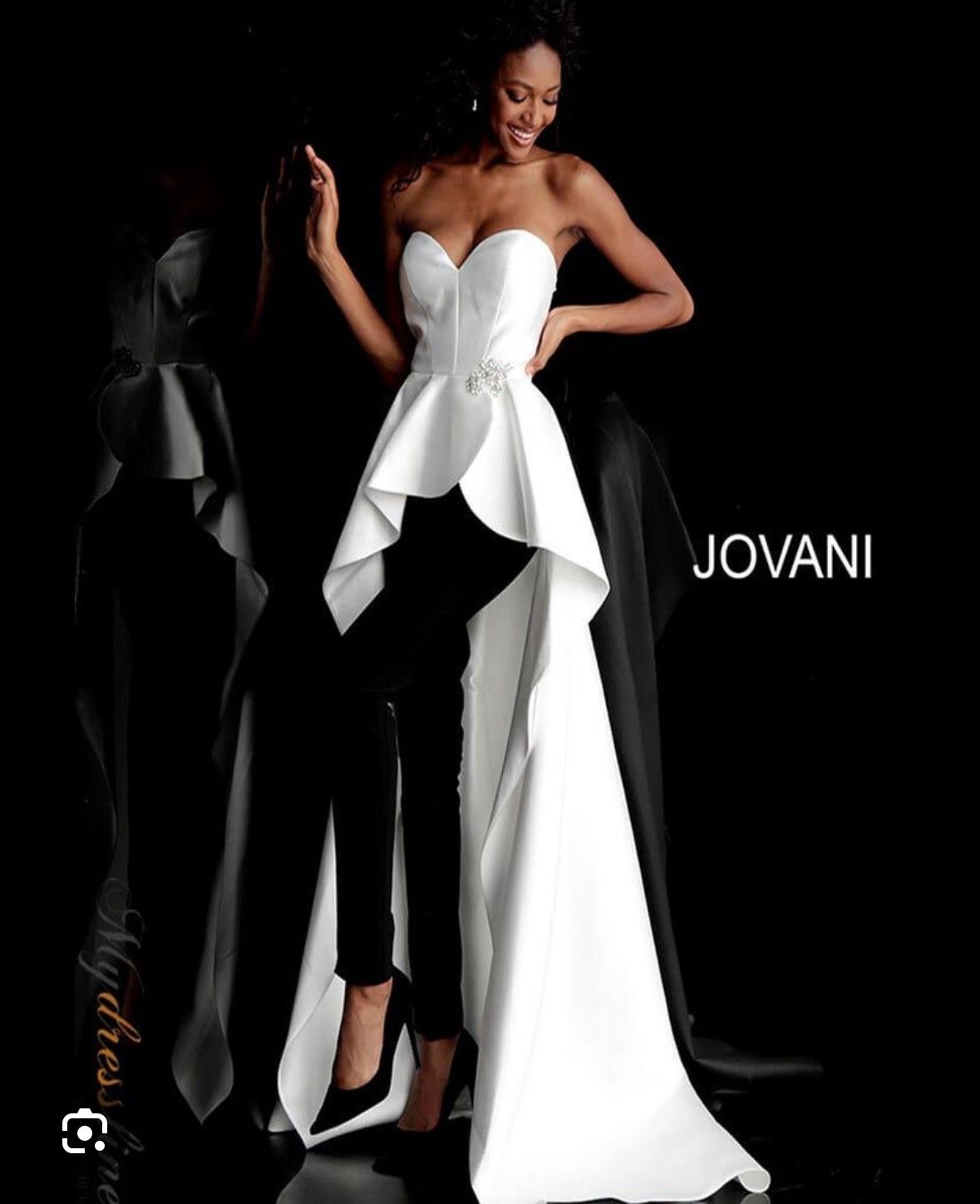 Style 1004008052 Jovani Size 4 Prom Strapless Sequined White Formal Jumpsuit on Queenly