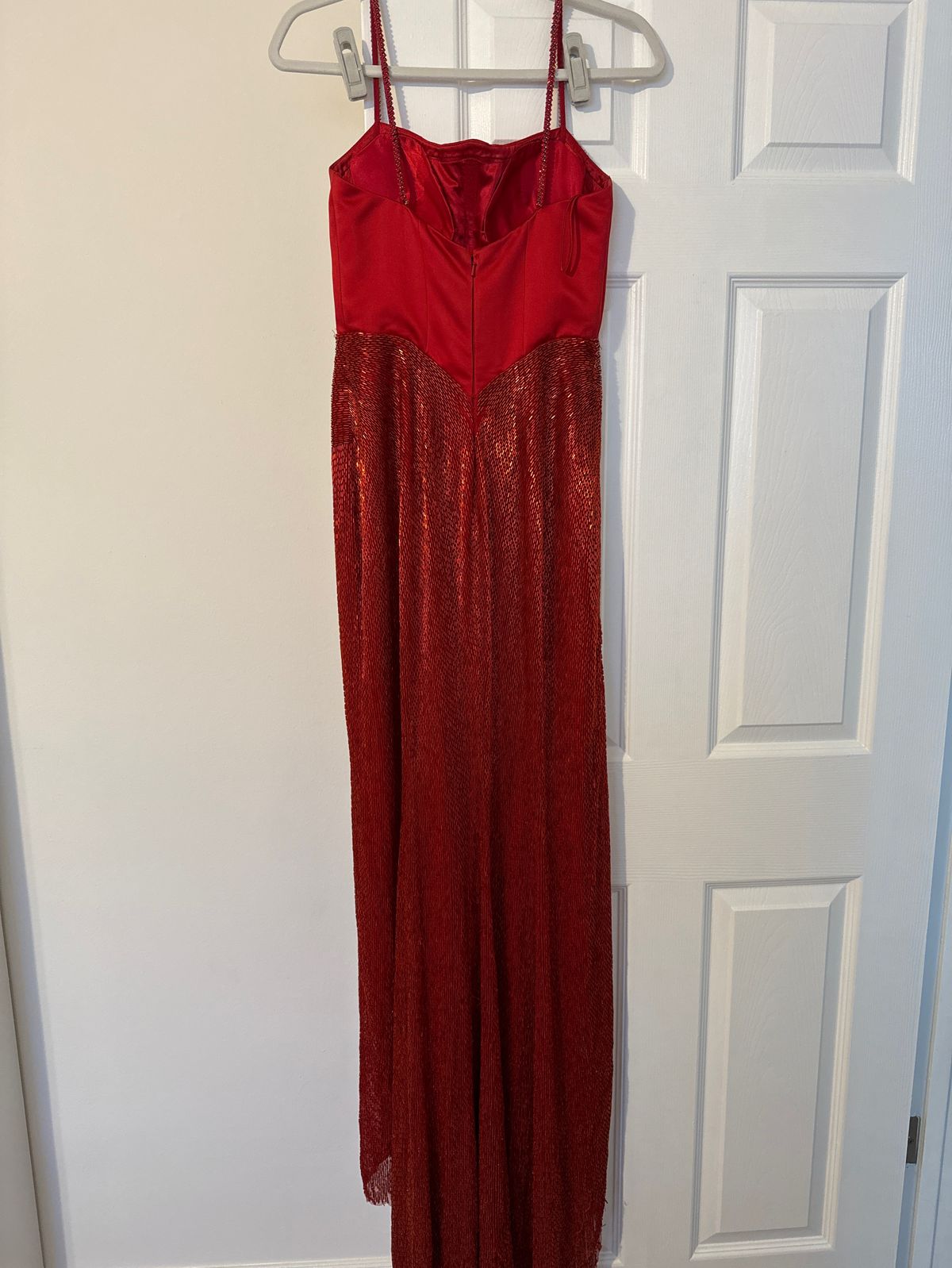 Jovani Size 4 Prom Plunge Red Side Slit Dress on Queenly
