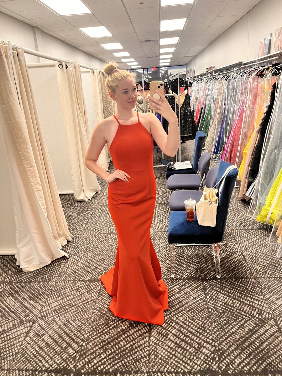 Size 8 Prom High Neck Orange Mermaid Dress on Queenly