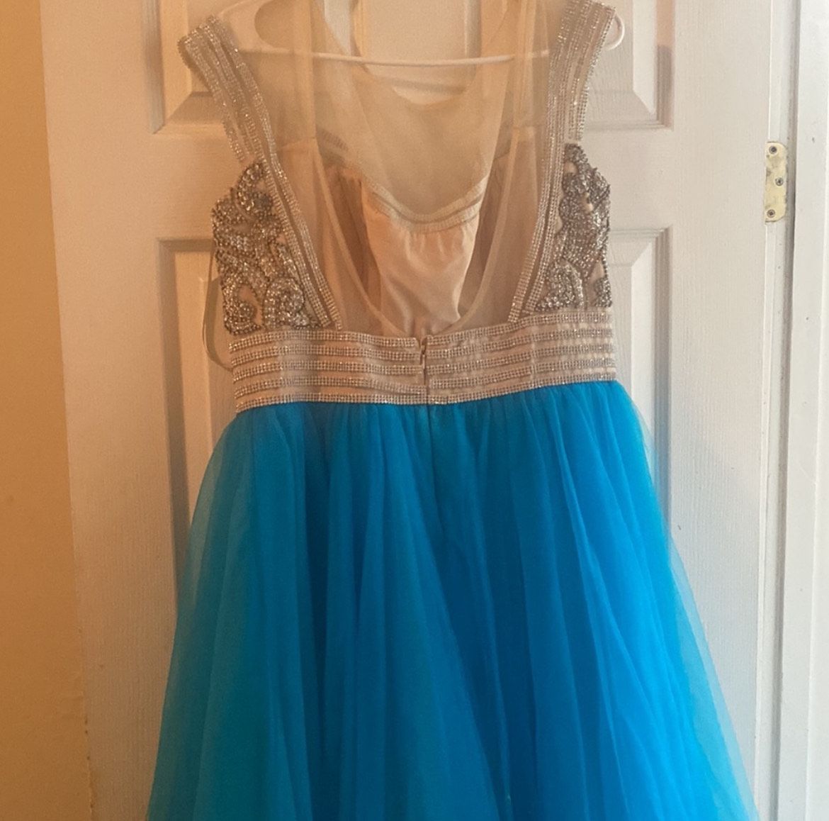 Layla k Size 14 Prom Sequined Blue Ball Gown on Queenly