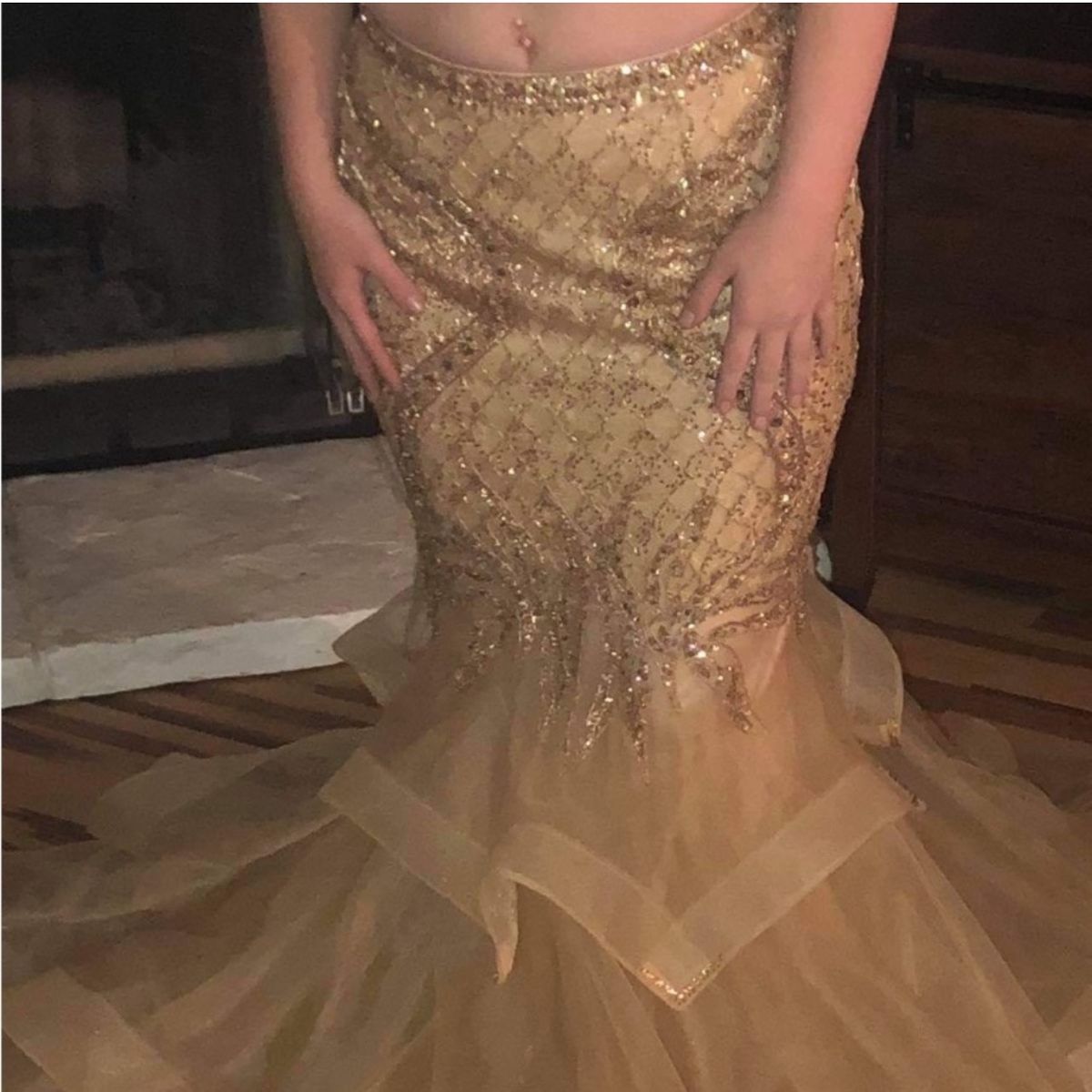 Jovani Size 8 Prom Sequined Gold Mermaid Dress on Queenly