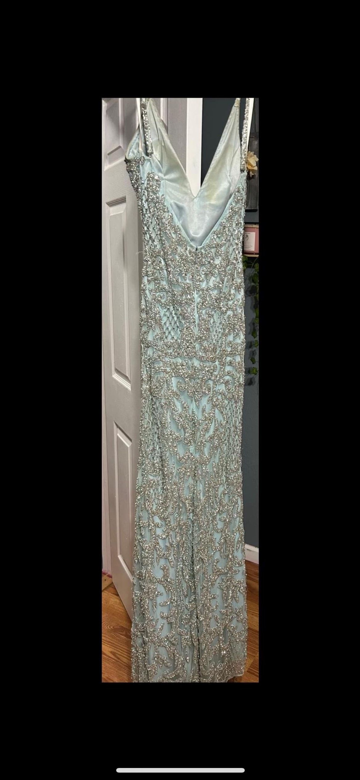 Size 2 Prom Sequined Blue Floor Length Maxi on Queenly