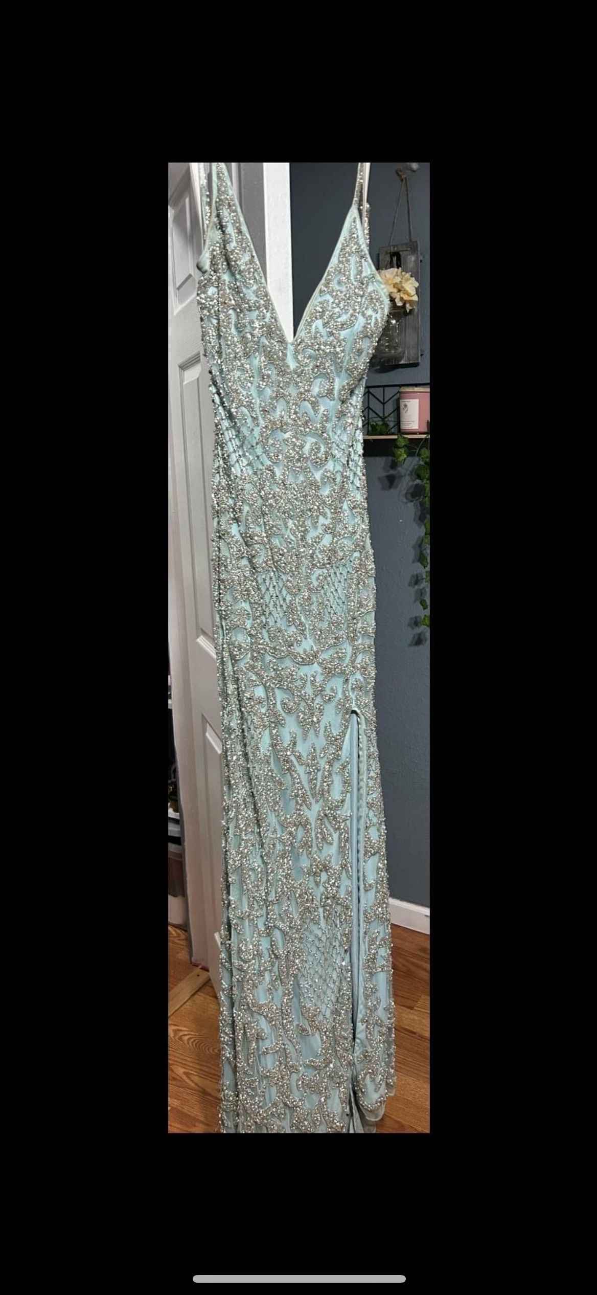 Size 2 Prom Sequined Blue Floor Length Maxi on Queenly