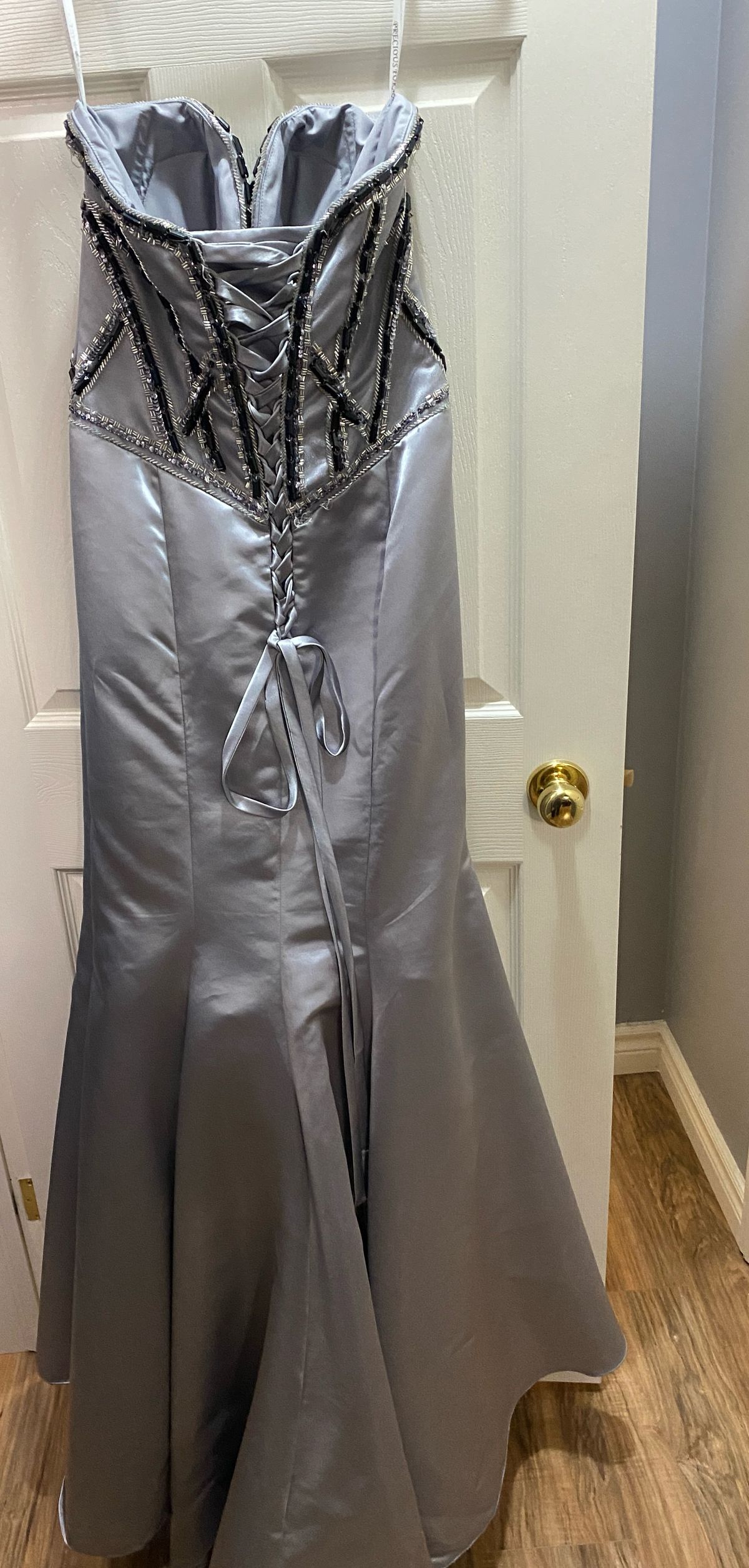 Size 12 Prom Strapless Gray Mermaid Dress on Queenly