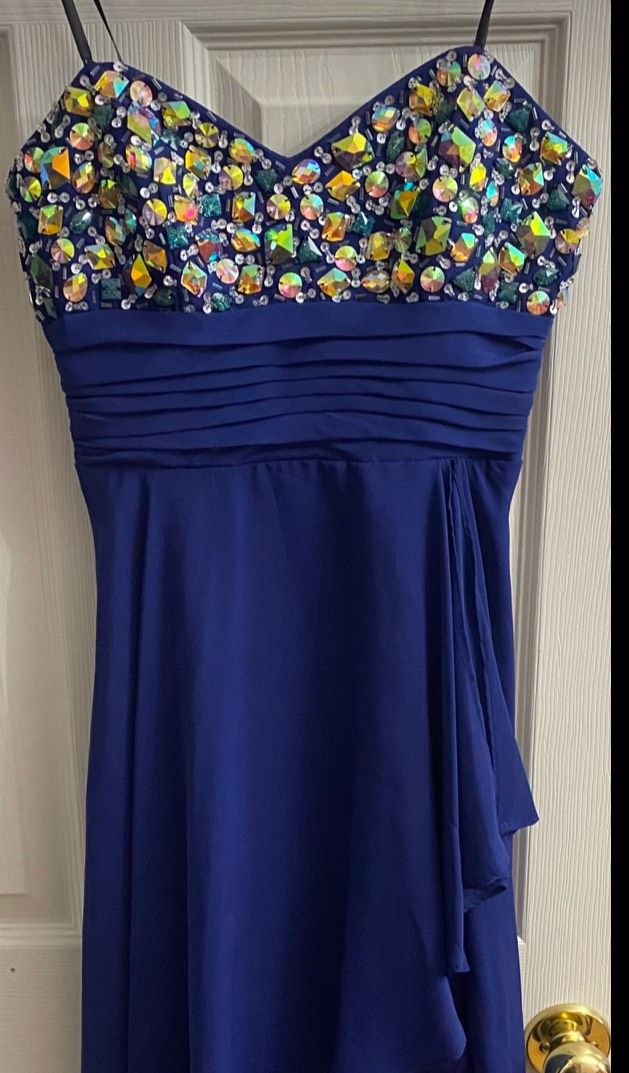 Size S Prom Strapless Sequined Royal Blue A-line Dress on Queenly