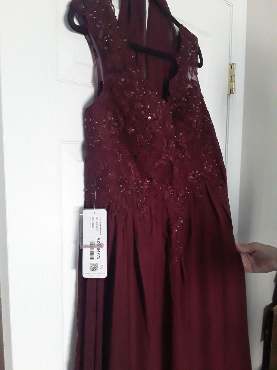 Azazie Size 14 Bridesmaid Lace Red A-line Dress on Queenly