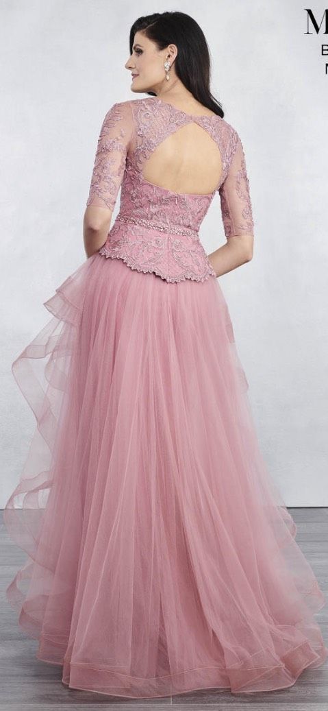 Plus Size 16 Prom Plunge Lace Pink A-line Dress on Queenly
