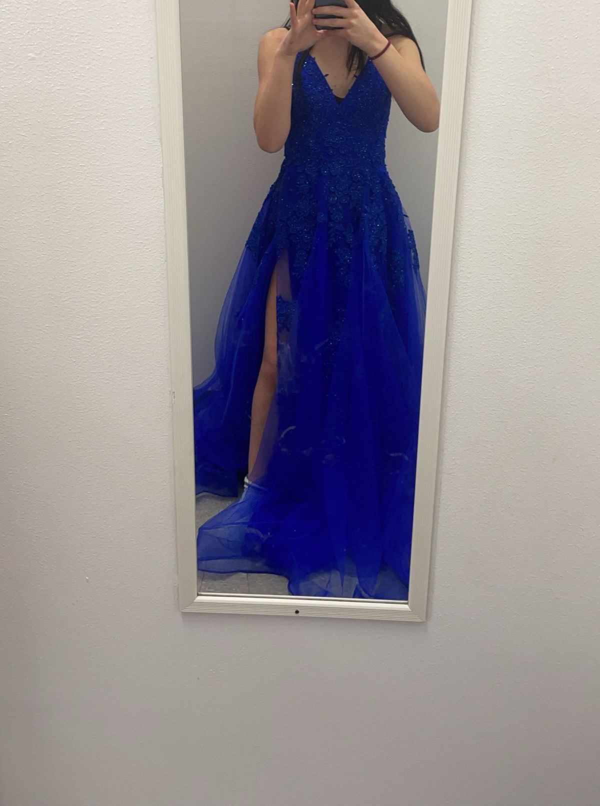Size 2 Prom Plunge Blue Ball Gown on Queenly