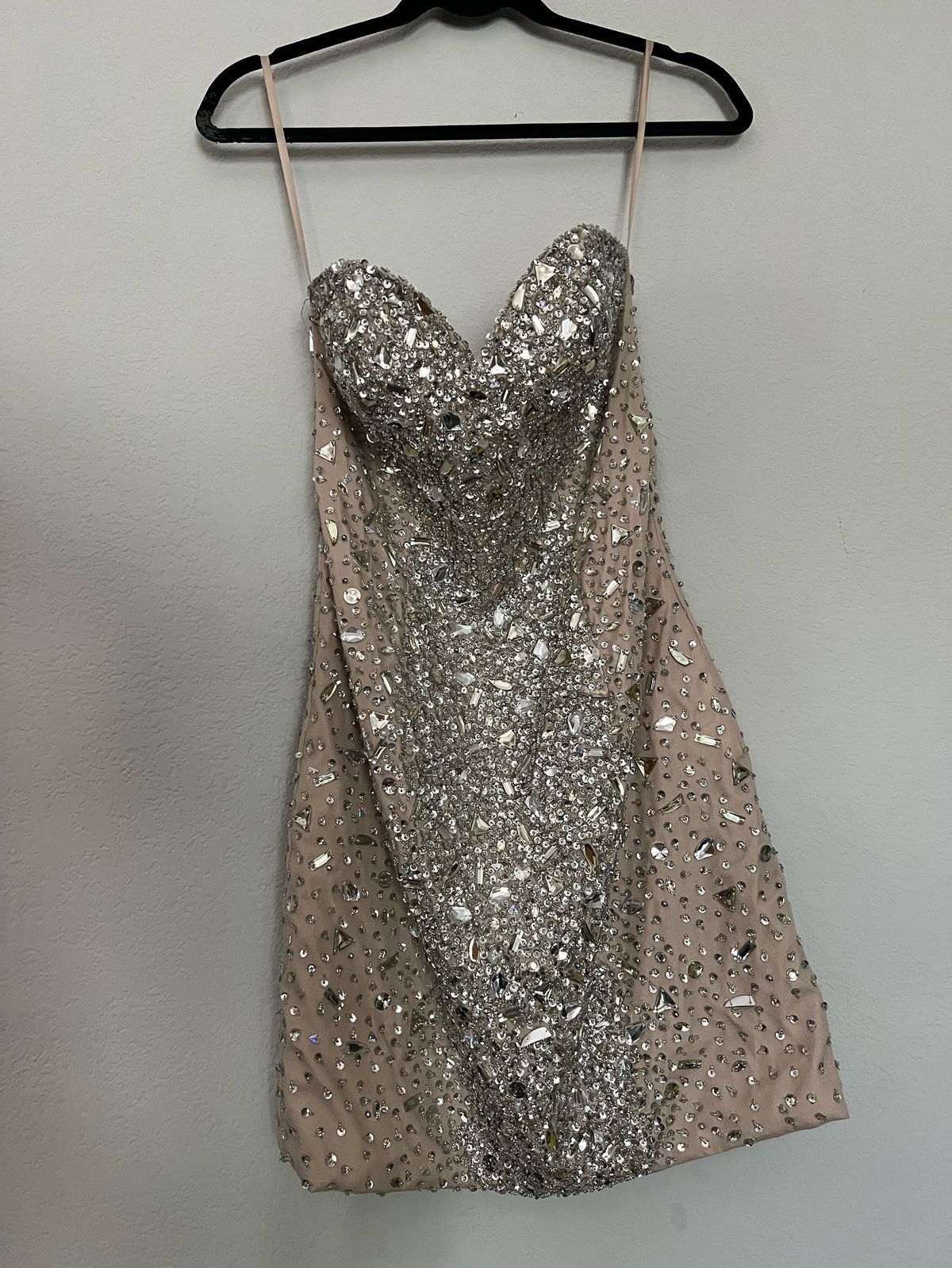 Terani Couture Size 0 Prom Strapless Sequined Nude Cocktail Dress on Queenly
