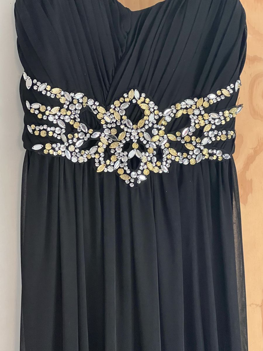 Size 4 Strapless Black Side Slit Dress on Queenly