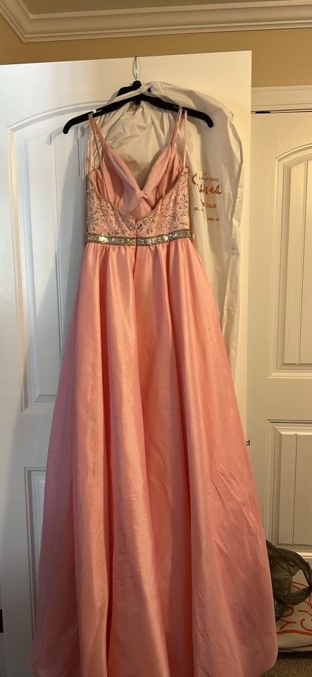Size 6 Prom Plunge Pink Dress With Train on Queenly