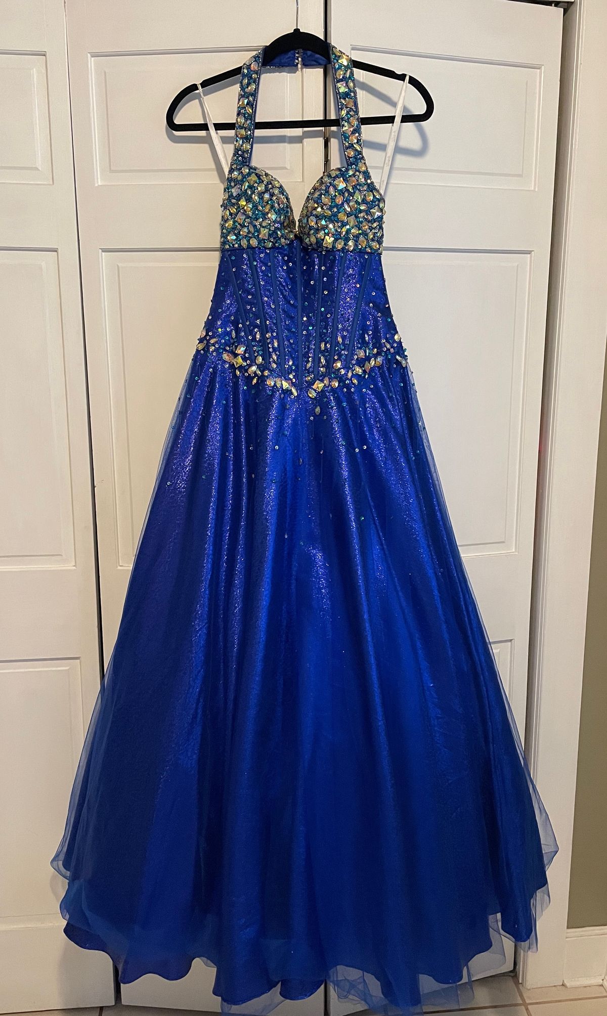 Tiffany Designs Size 0 Prom Halter Blue Ball Gown on Queenly