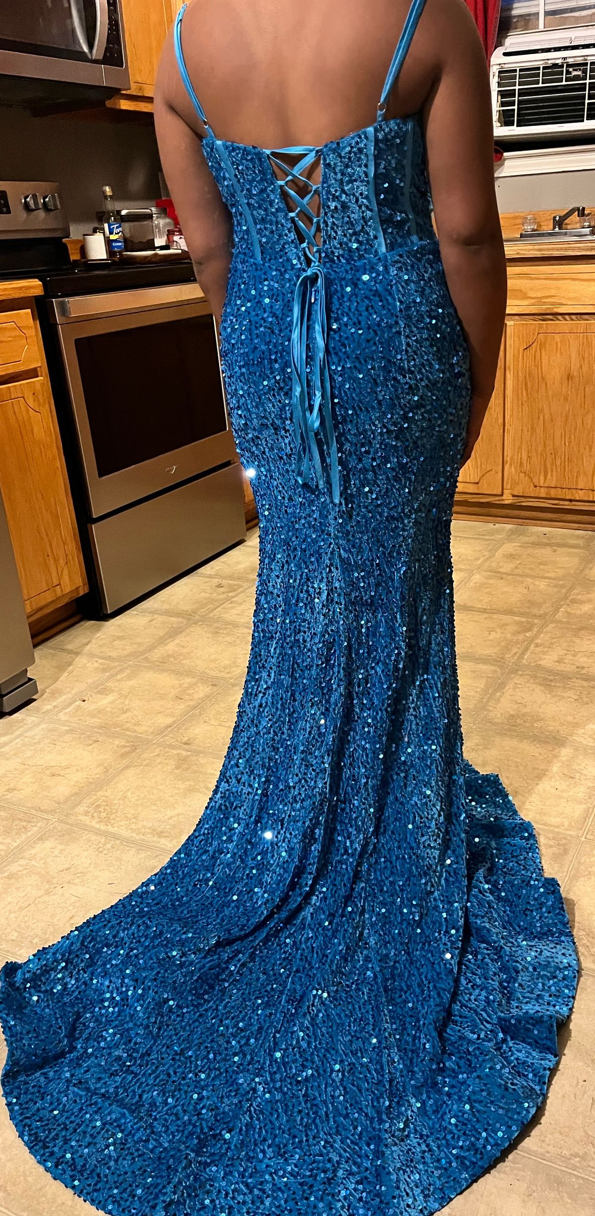 Size 10 Prom Plunge Blue Dress With Train on Queenly
