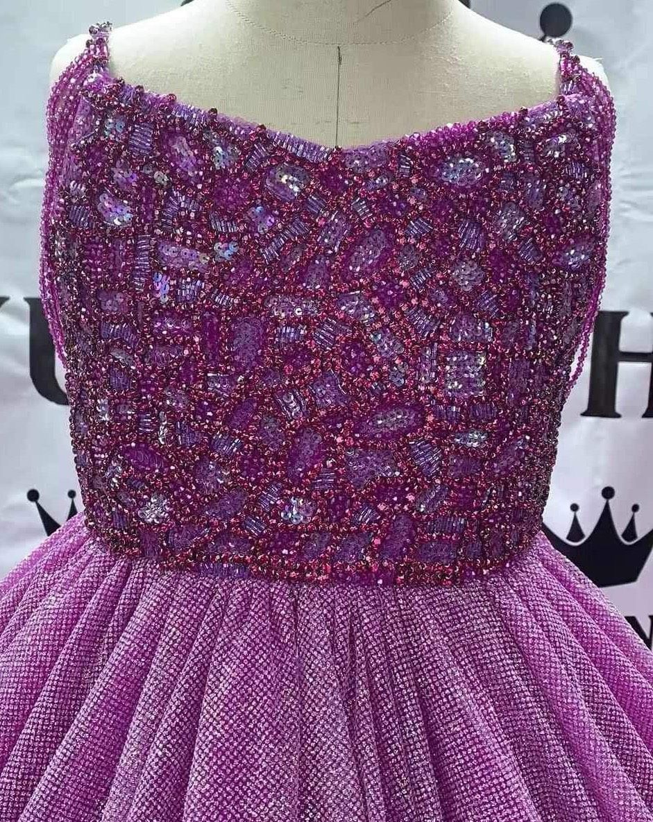 YunYun He Girls Size 7 Pageant Purple Ball Gown on Queenly