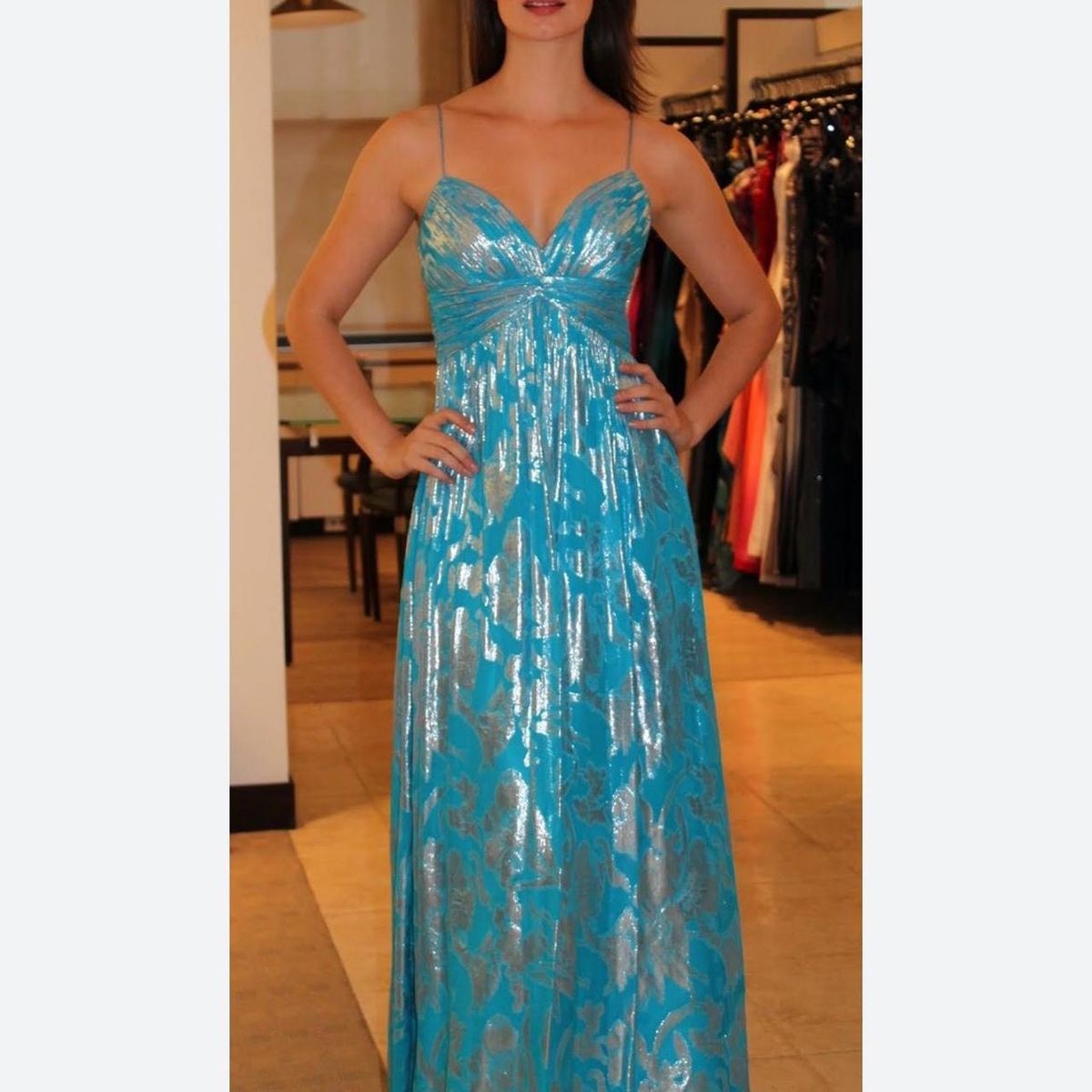 Aidan Mattox Size 4 Prom Plunge Blue A-line Dress on Queenly
