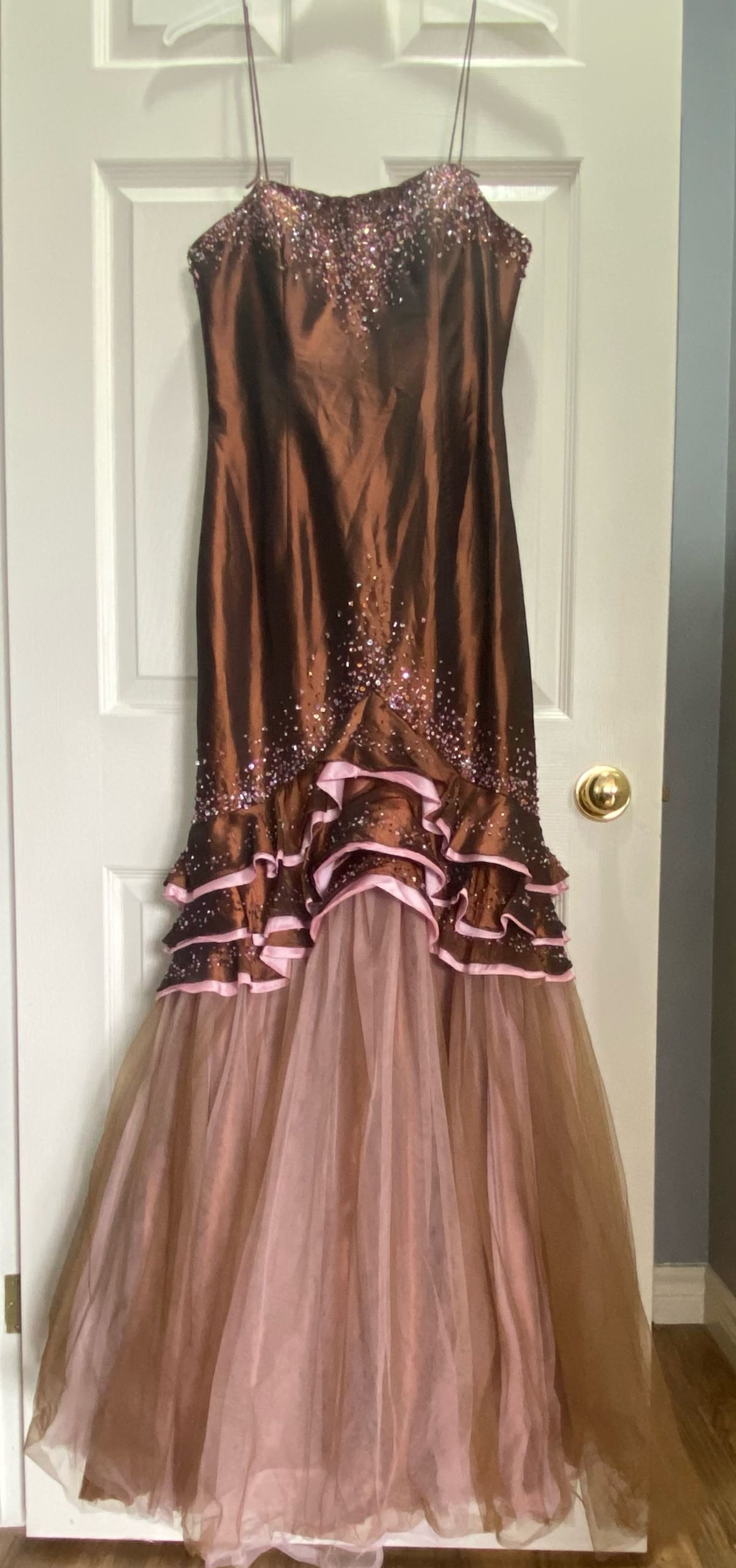 Tiffany Designs Size 8 Strapless Brown Mermaid Dress on Queenly