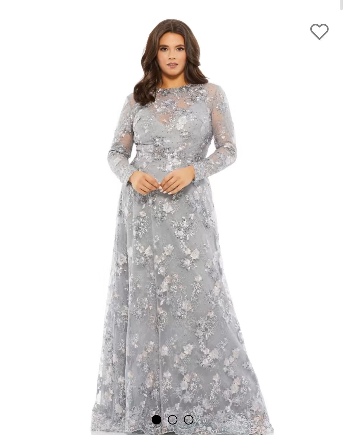 Style 67923 Mac Duggal Plus Size 20 Prom Long Sleeve Silver A-line Dress on Queenly