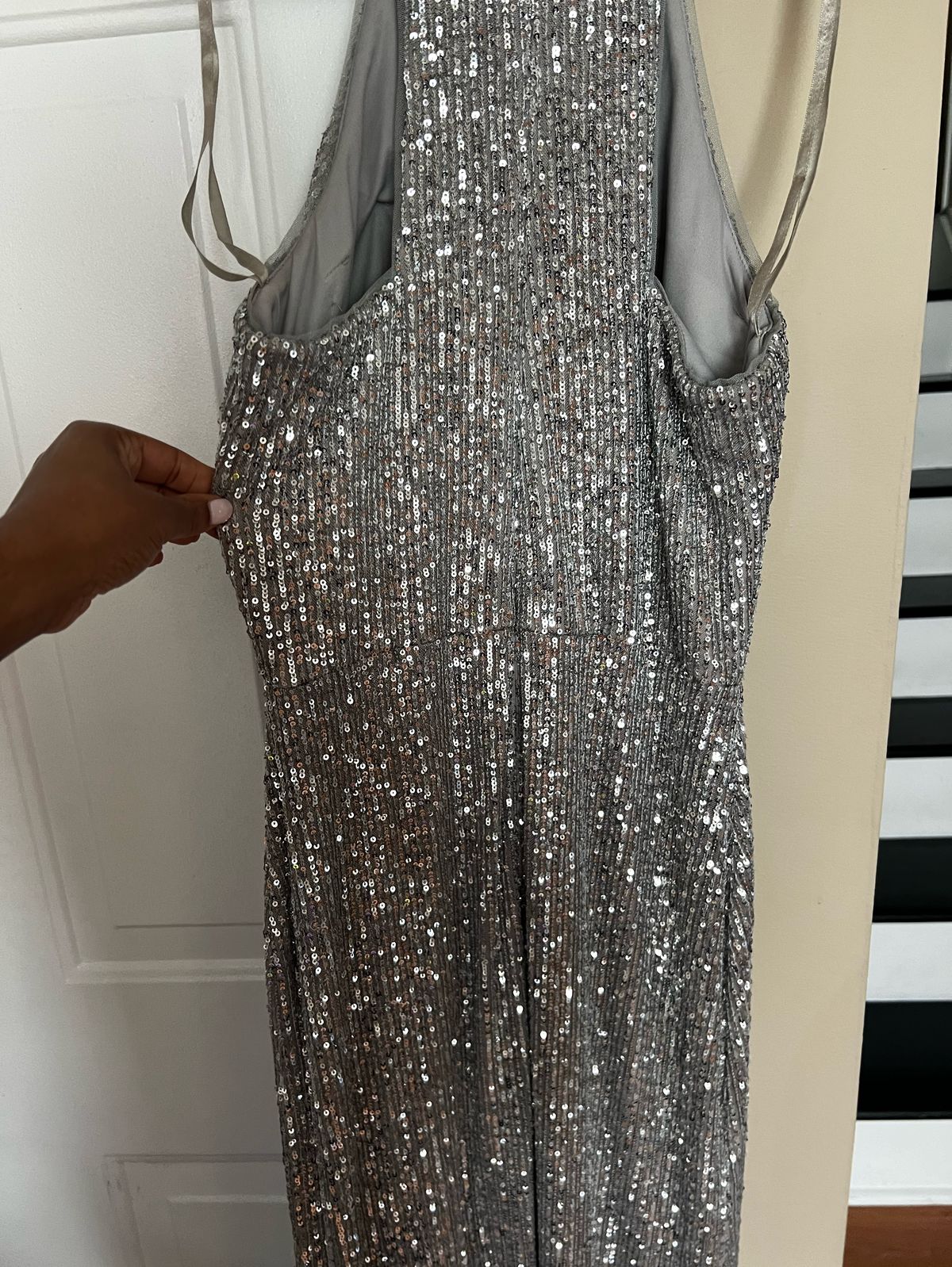 Gianni Bini Size M Pageant High Neck Silver Side Slit Dress on Queenly