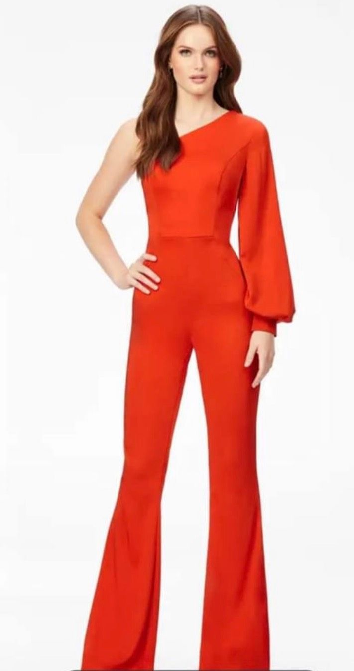 Ashley Lauren Size 6 Pageant One Shoulder Orange Formal Jumpsuit on Queenly