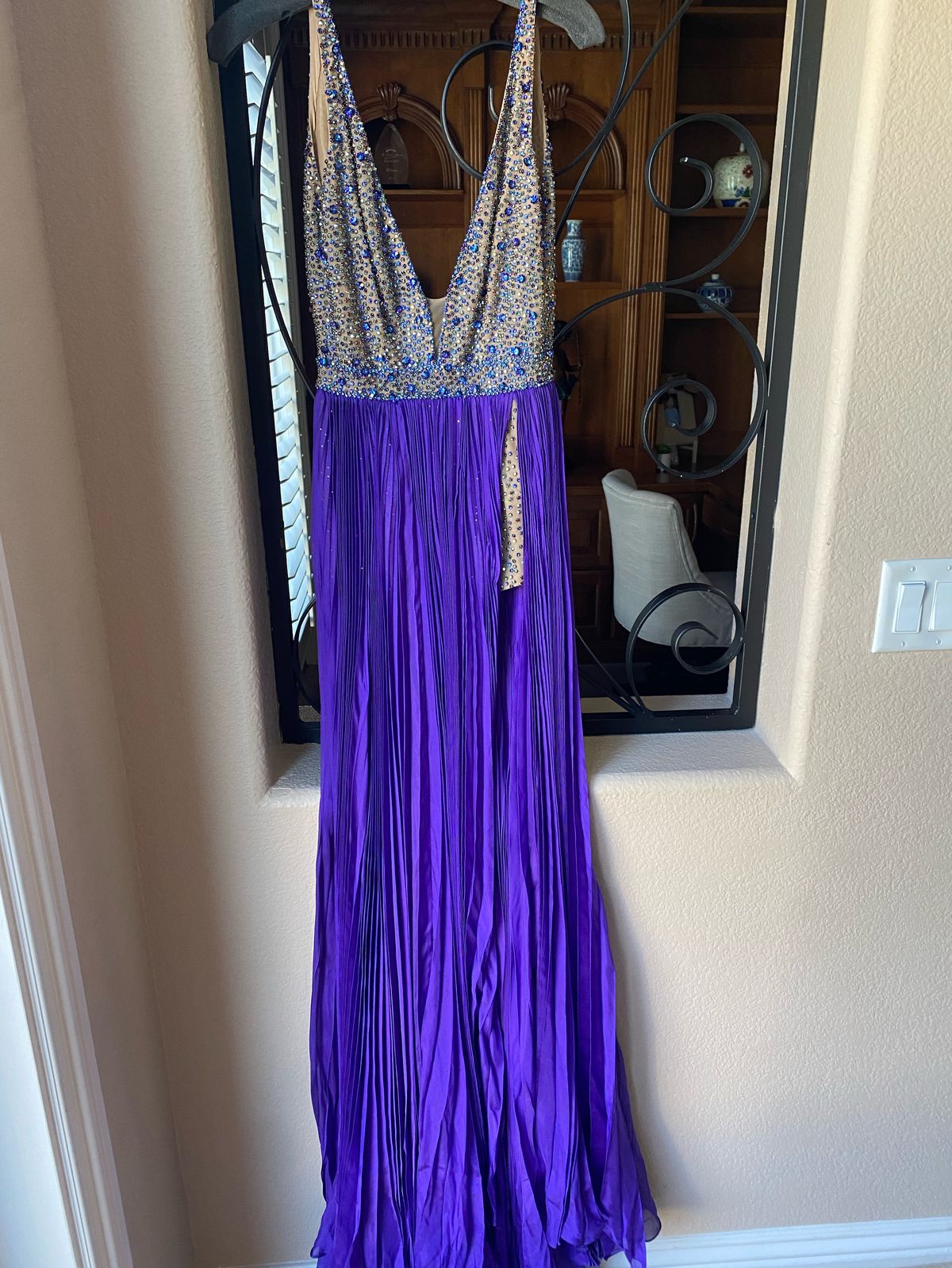 Sherri Hill Size 4 Prom Plunge Purple Side Slit Dress on Queenly