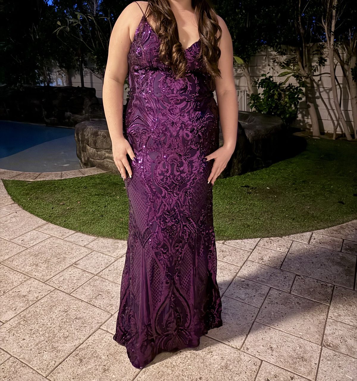 Style 05002-6883 Windsor Size 14 Prom Sheer Purple Mermaid Dress on Queenly