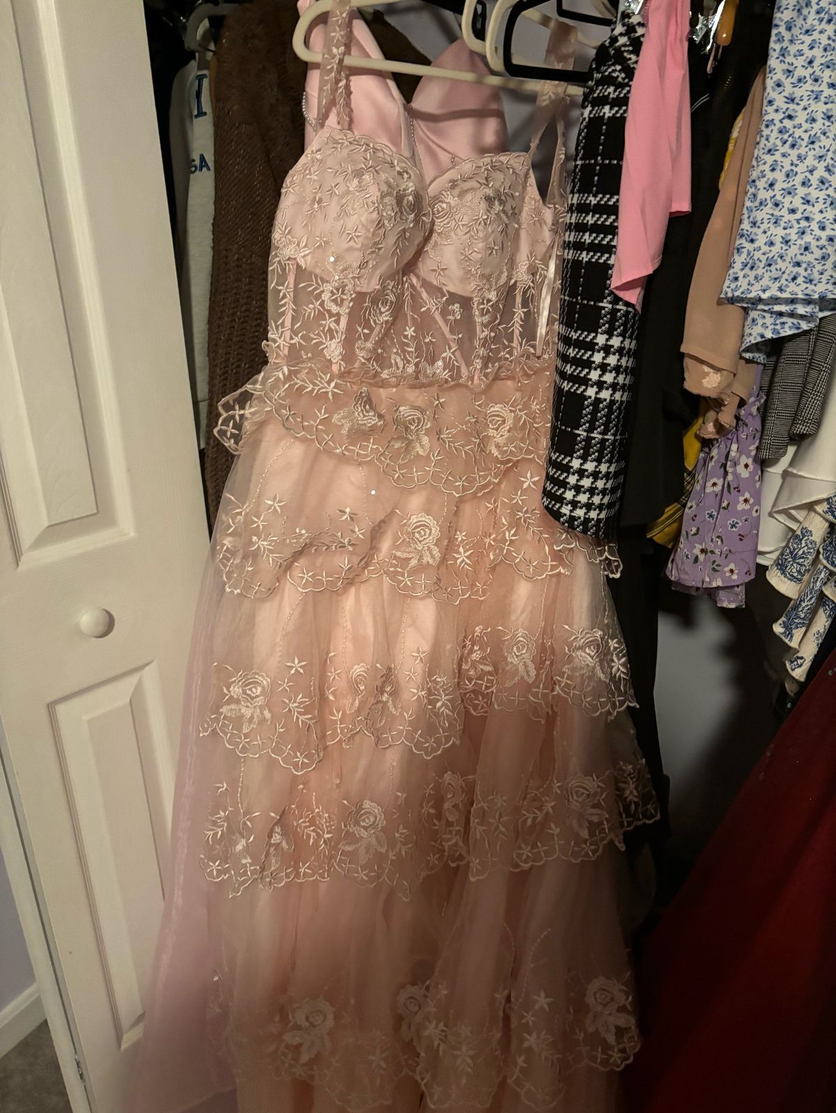 Plus Size 18 Prom Off The Shoulder Pink A-line Dress on Queenly