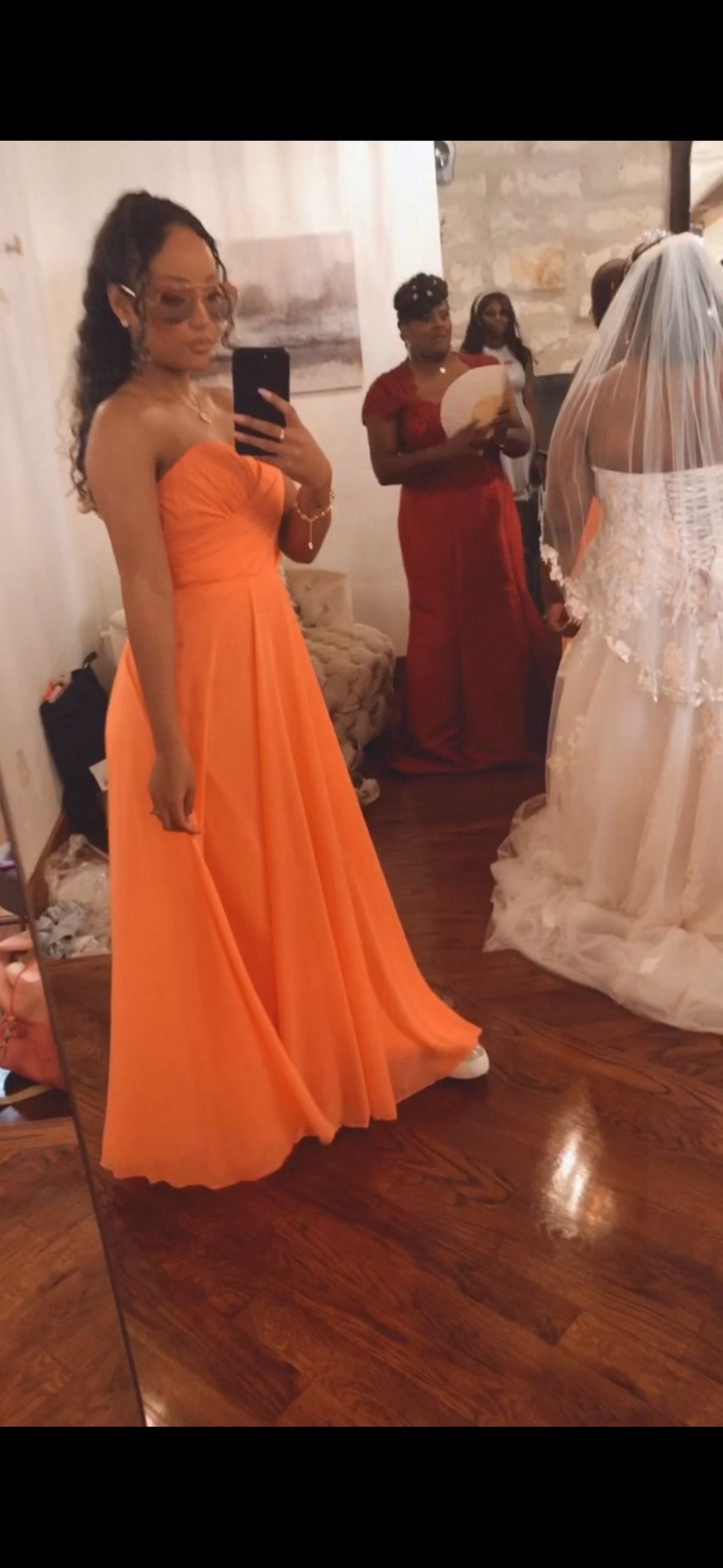 David's Bridal Size 2 Strapless Orange A-line Dress on Queenly