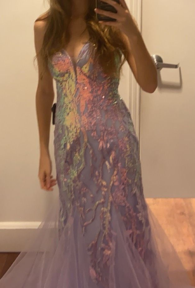Camille La Vie Size 2 Prom Plunge Purple Mermaid Dress on Queenly