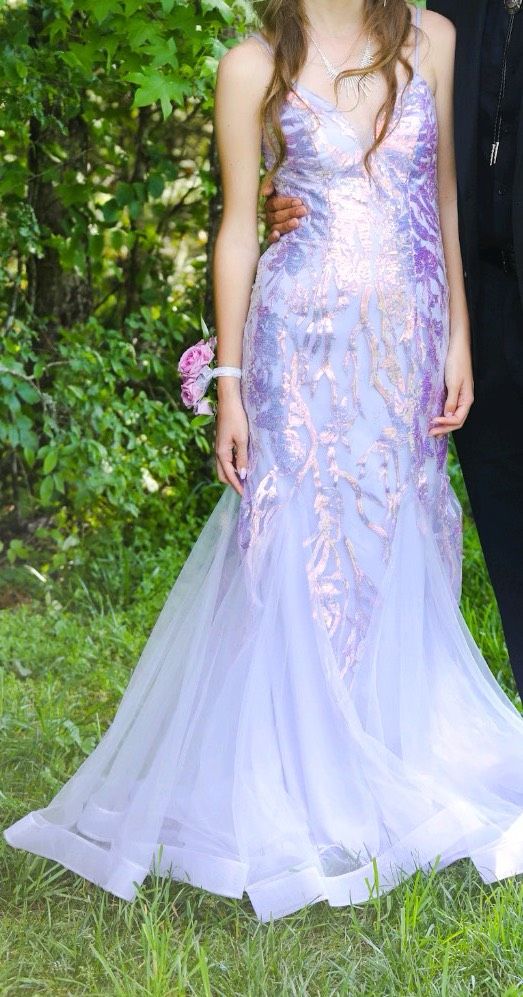 Camille La Vie Size 2 Prom Plunge Purple Mermaid Dress on Queenly